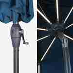 2.7m round centre pole LED parasol - adjustable aluminium central mast and crank handle opening - Helios - Duck blue Photo5
