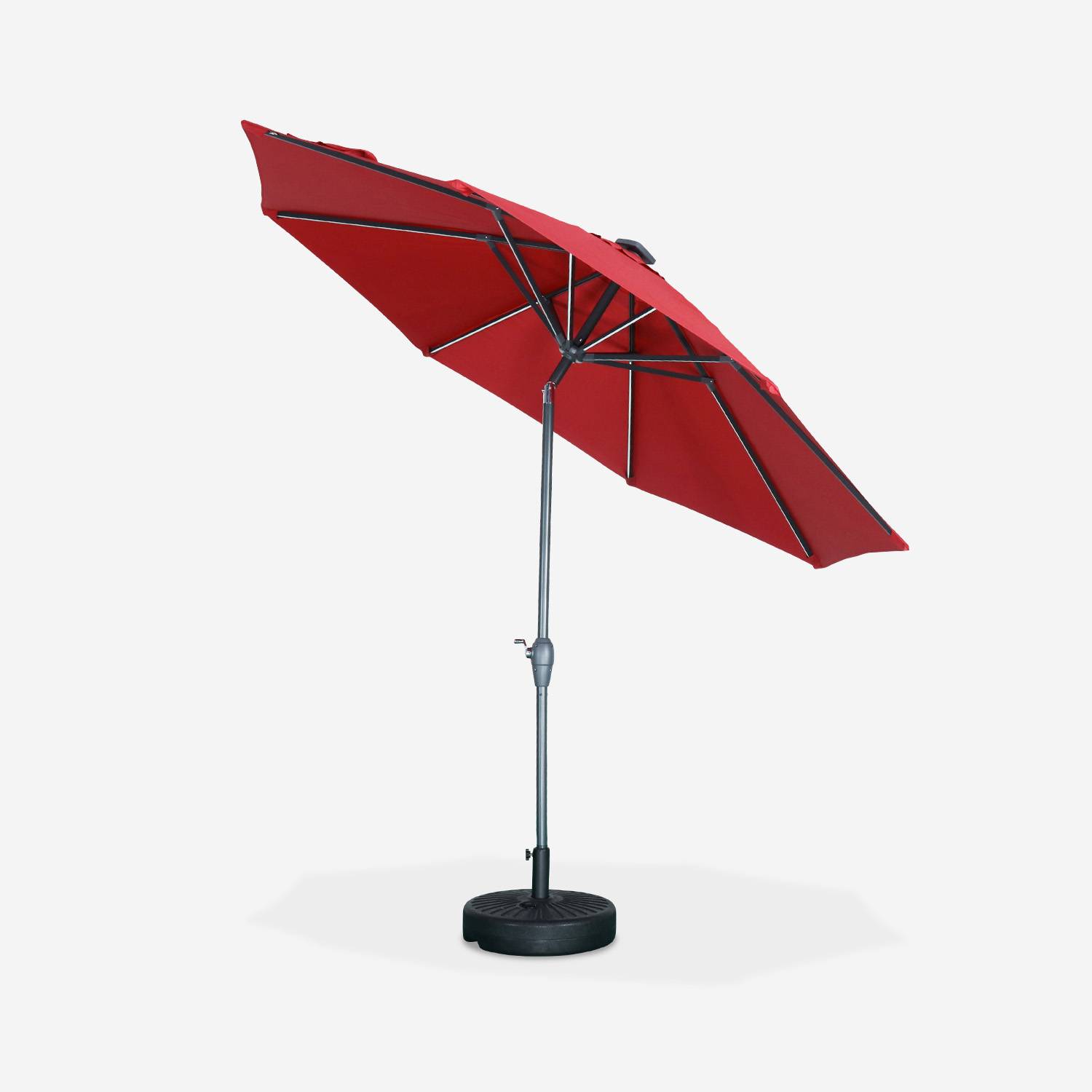 2.7m round centre pole LED parasol - adjustable aluminium central mast and crank handle opening - Helios - Red,sweeek,Photo2