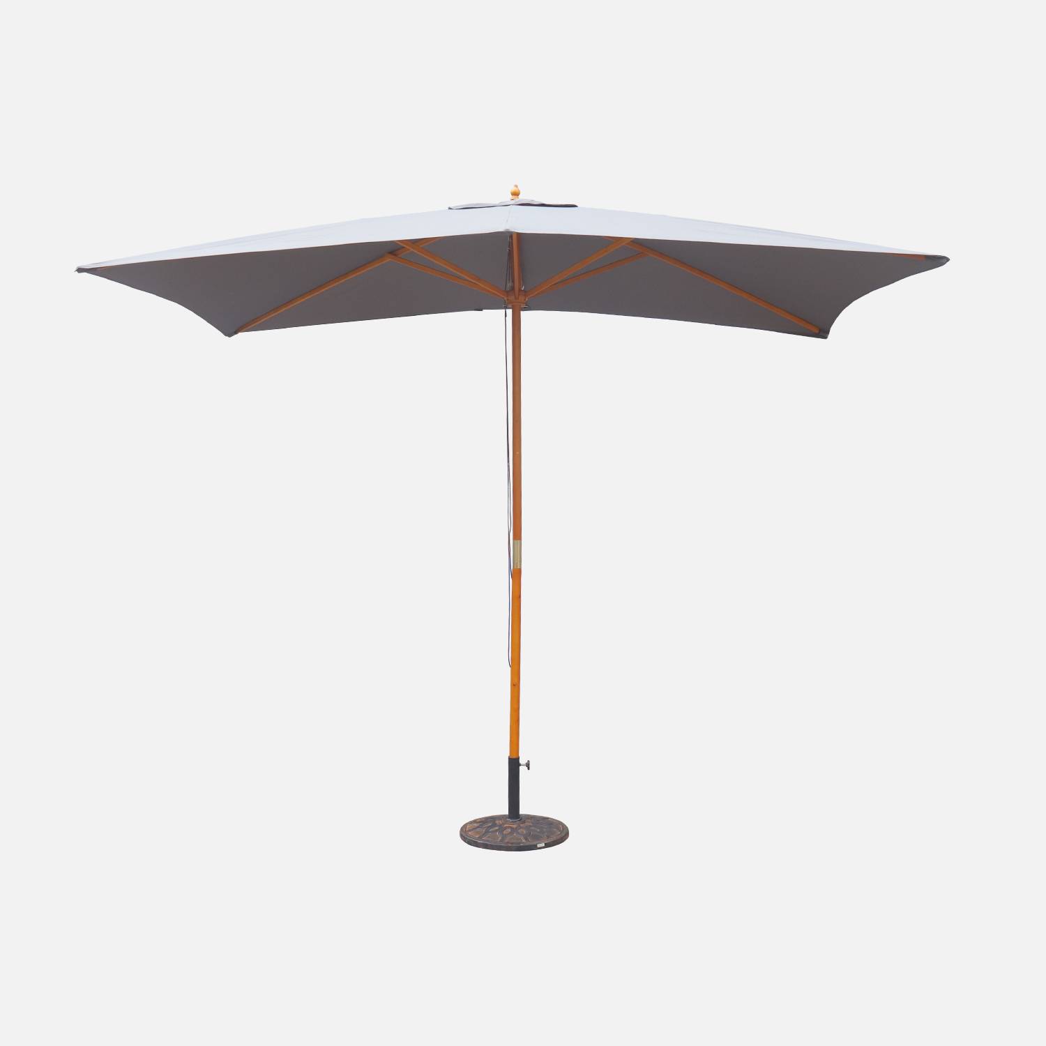 Guarda-sol retangular de madeira retangular 2x3m - cinza- mastro central de madeira, abertura manual, polia - Cabourg | sweeek