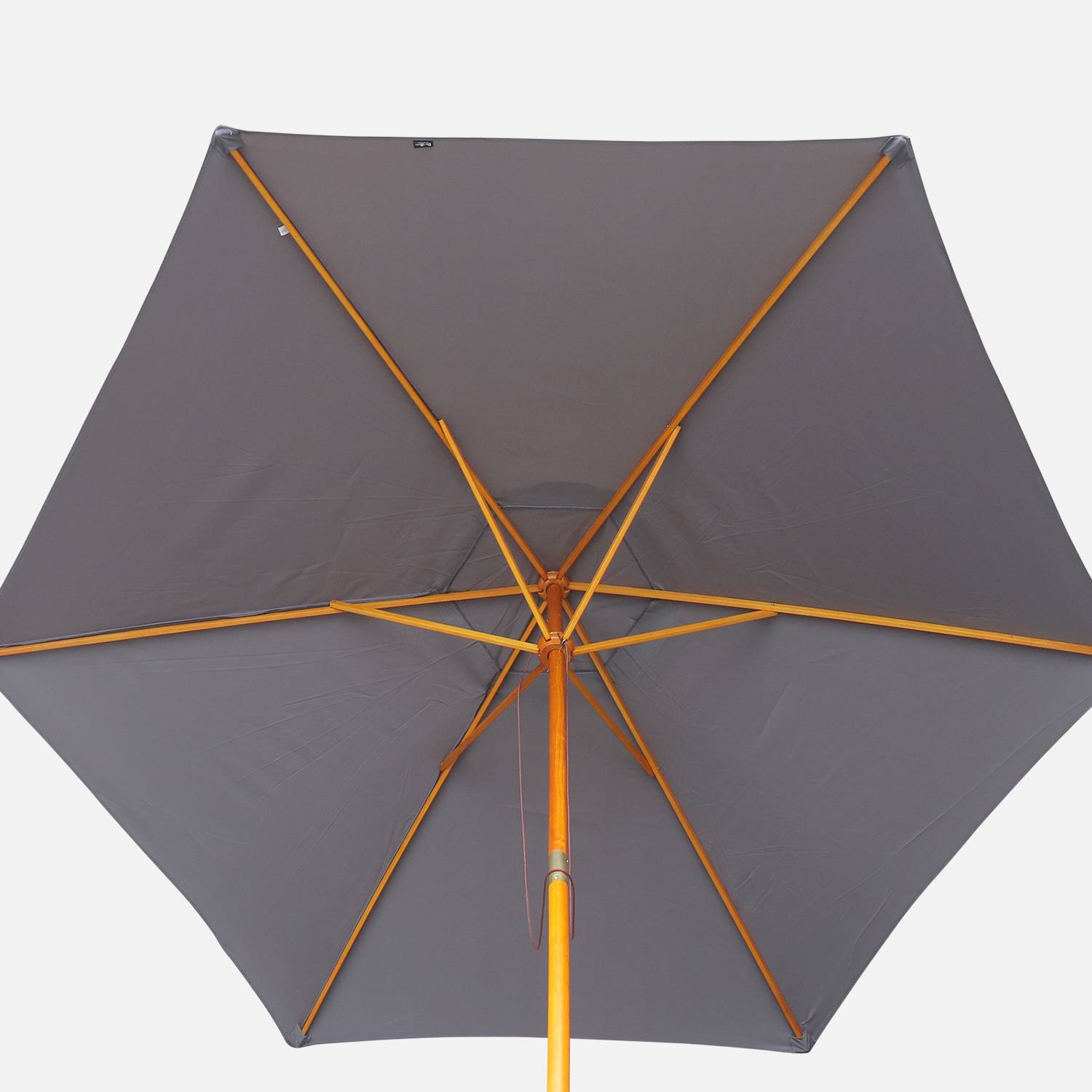 Parasol redondo de madera 3m - Cabourg Gris - mástil central de madera, Ø300cm, sistema de apertura manual, polea,sweeek,Photo3