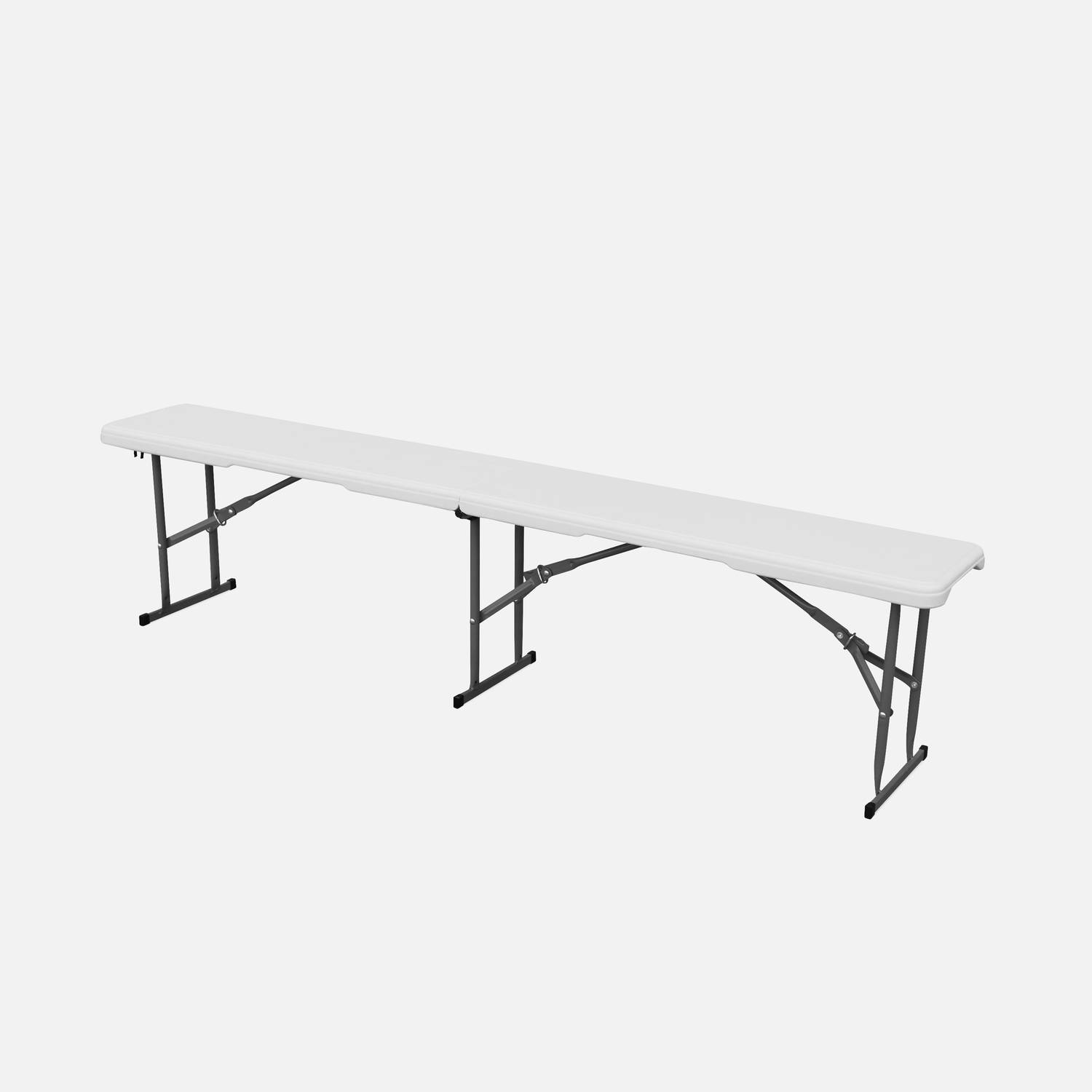 Conjunto mesa y bancos para celebración, 180cm, plegables, con asa de transporte, plástico blanco Photo4