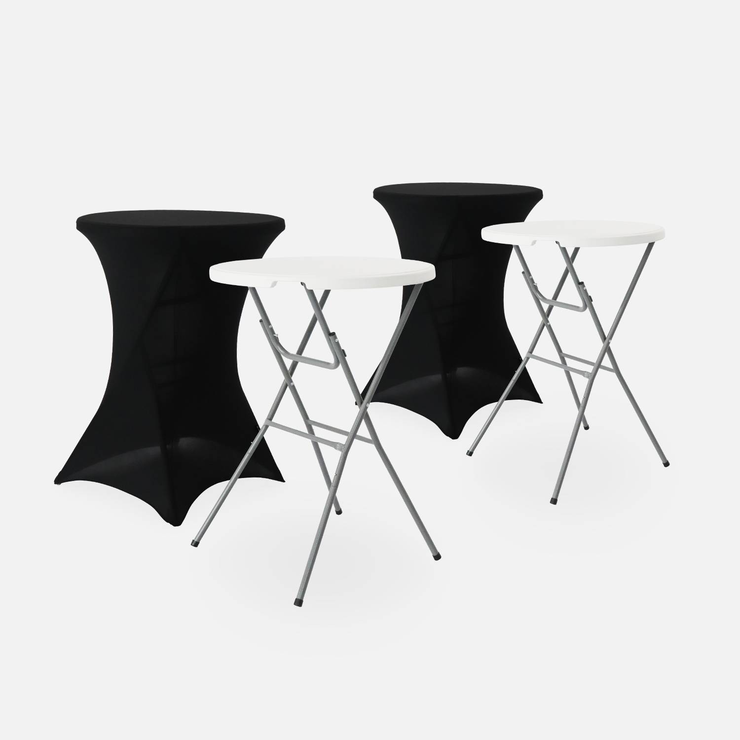 Set van 2 statafels, hoge tafel, opvouwbaar,  Ø80cm x 110cm + 2 polyester statafelhoezen, zwart Photo3