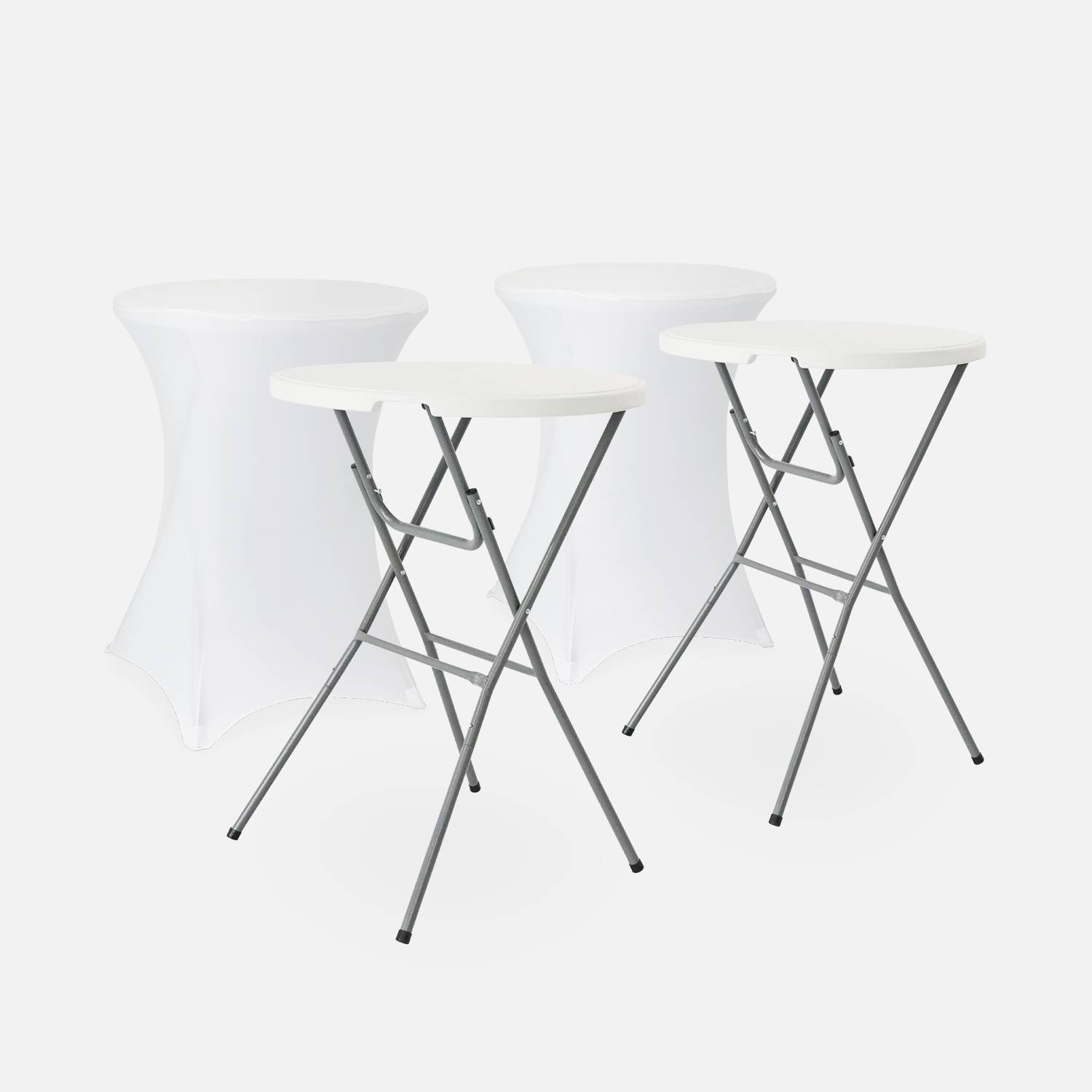 Set of 2 high tables - GALA - Mange debout, foldable, Ø80cm x 110cm + 2 white polyester covers Photo3
