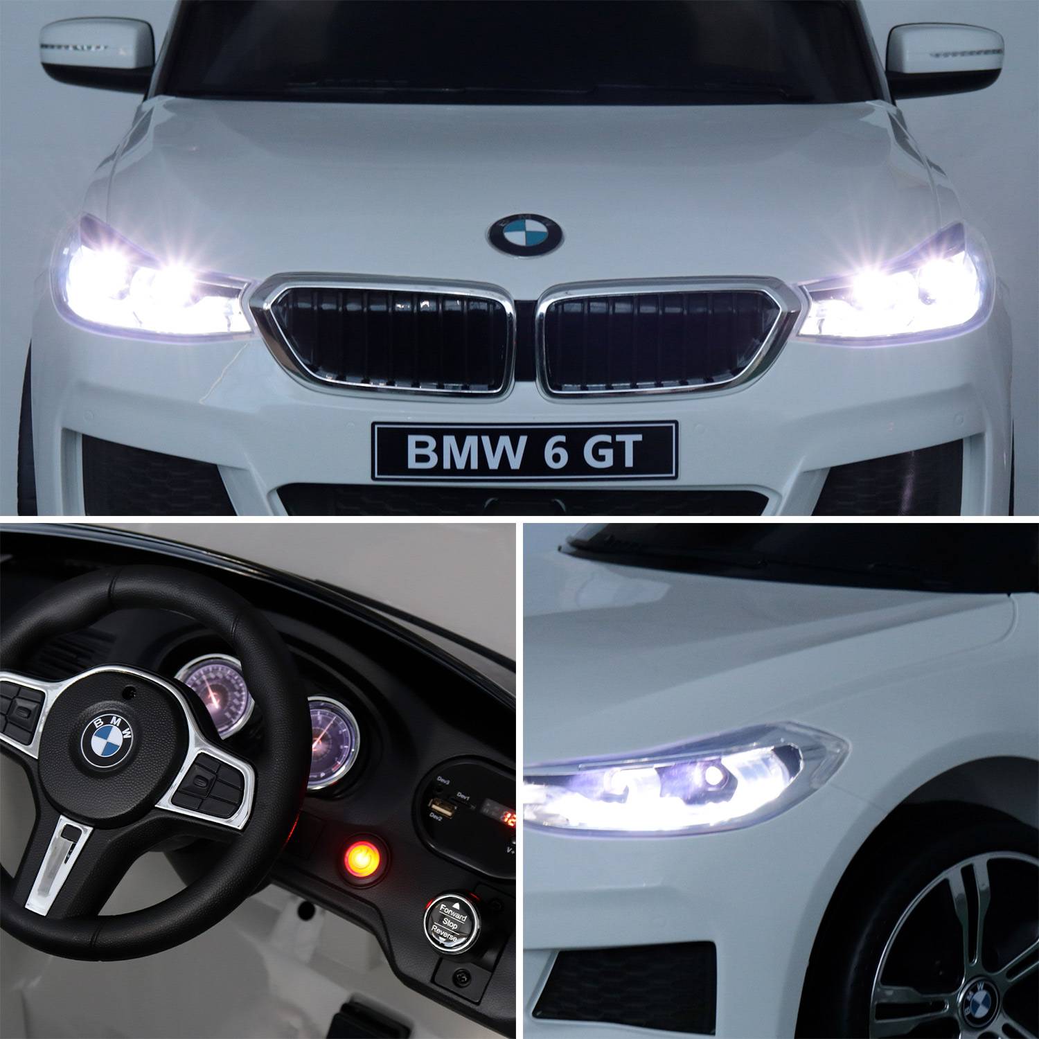 BMW Serie 6 GT Gran Turismo bianca, auto elettrica per bambini 12V 4 Ah, 1 posto, con radio e telecomando,sweeek,Photo4