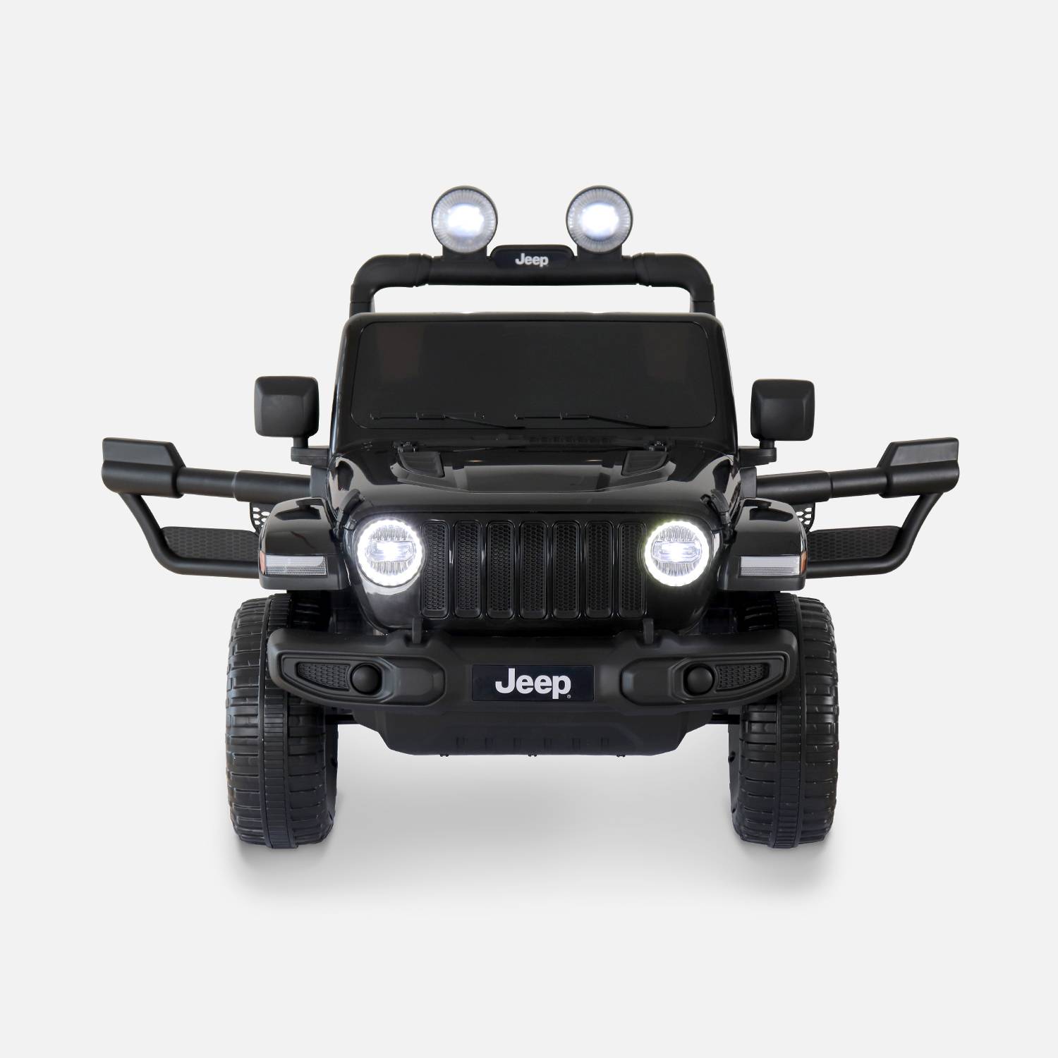 Coche eléctrico de 12V para niños - JEEP Wrangler Rubicon 2 ruedas motrices, negro, 1 plaza, con autorradio, mando a distancia, MP3, puerto USB/tarjeta SD, toma de corriente y faros funcionales Photo4