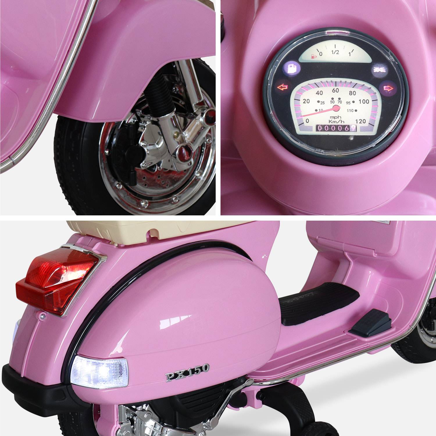 Vespa rosa PX150, scooter eléctrico para niños 12V 4.5Ah, 1 asiento con radio,sweeek,Photo3