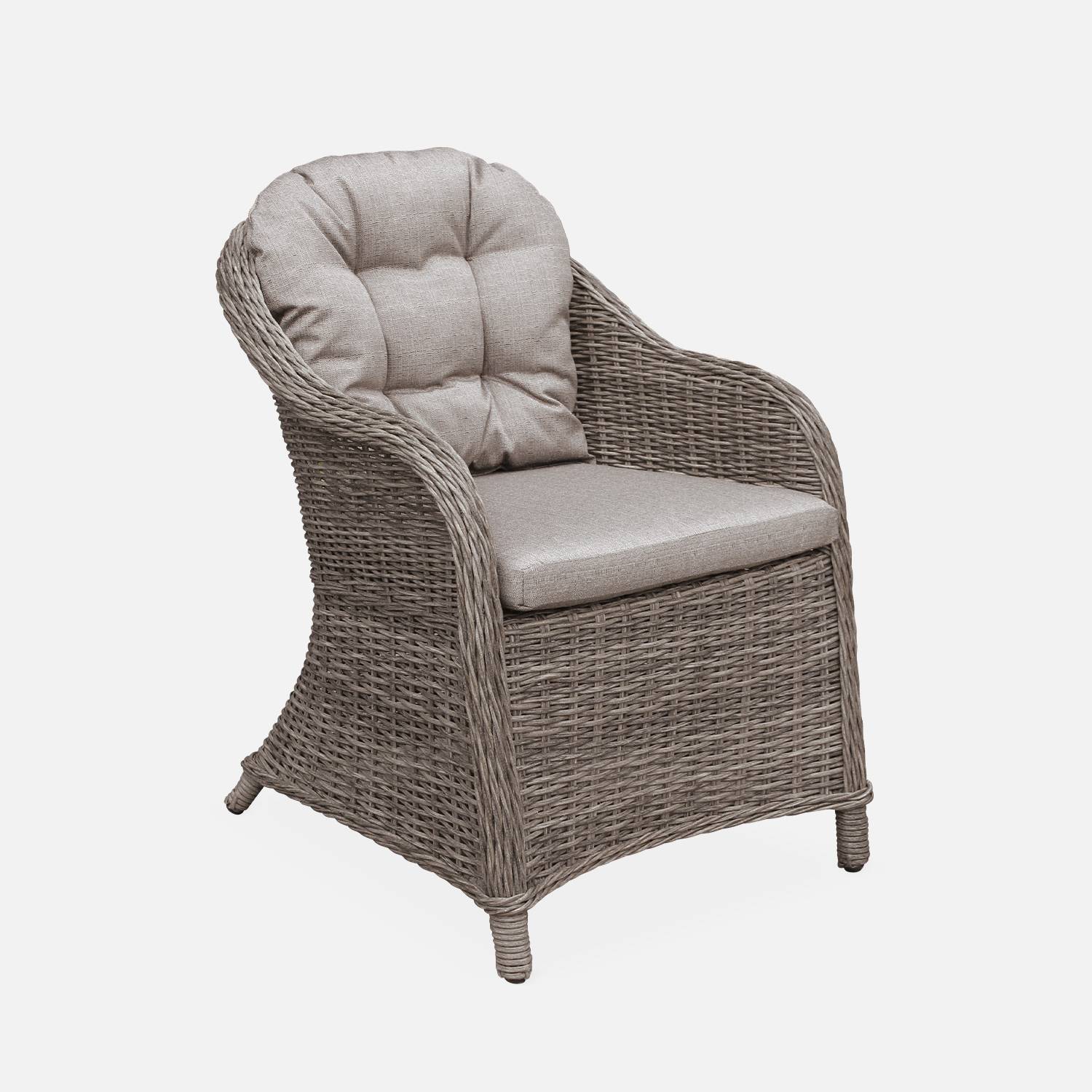 Lot de 2 fauteuils en résine tressée arrondie - Lecco Gris -  Coussins beiges, chaises, structure aluminium Photo3