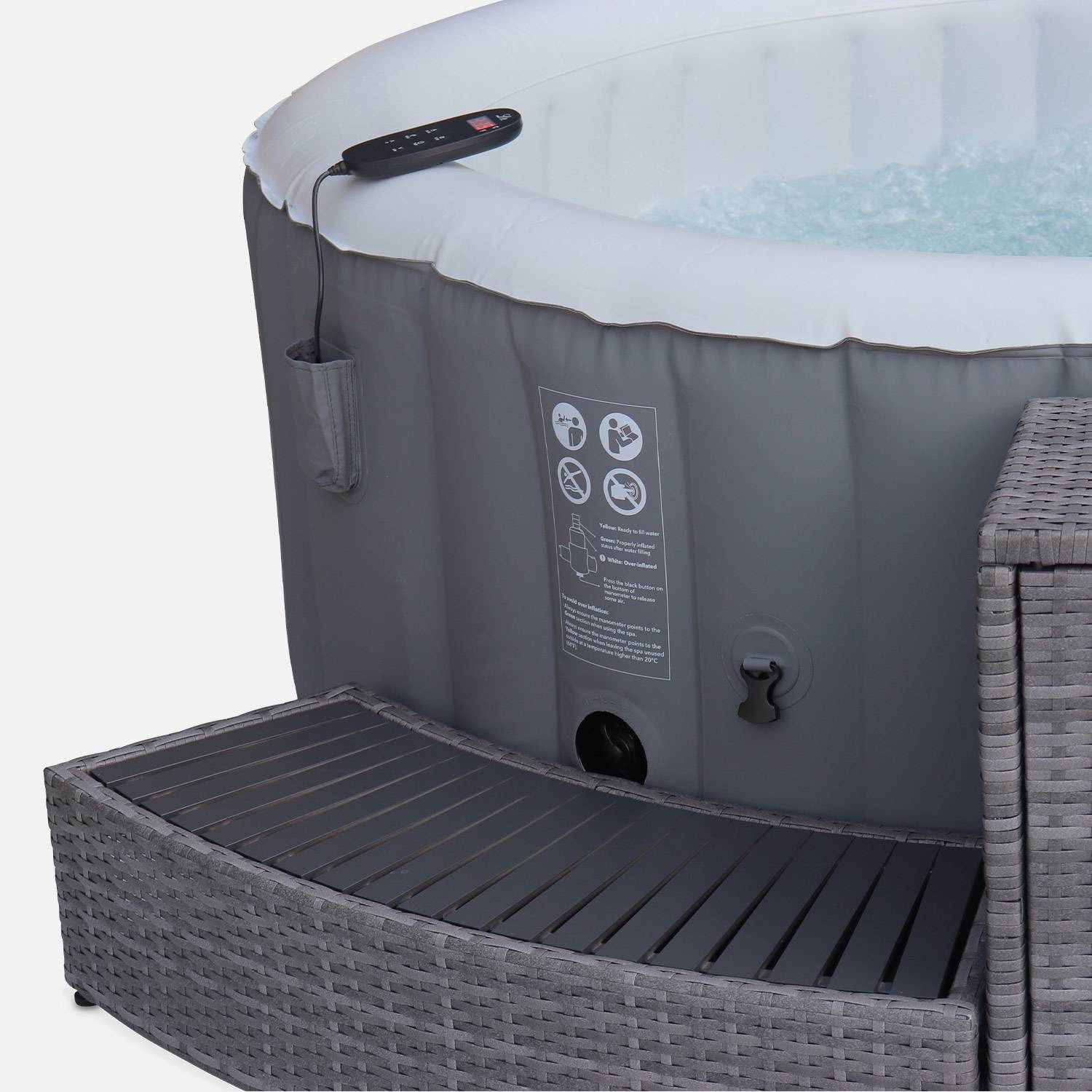 Grey polyrattan for hot tub surrond for 4 or 6 seater hot tub 180 x 70 cm - aluminium structure, shelves, cabinet and footstep,sweeek,Photo4