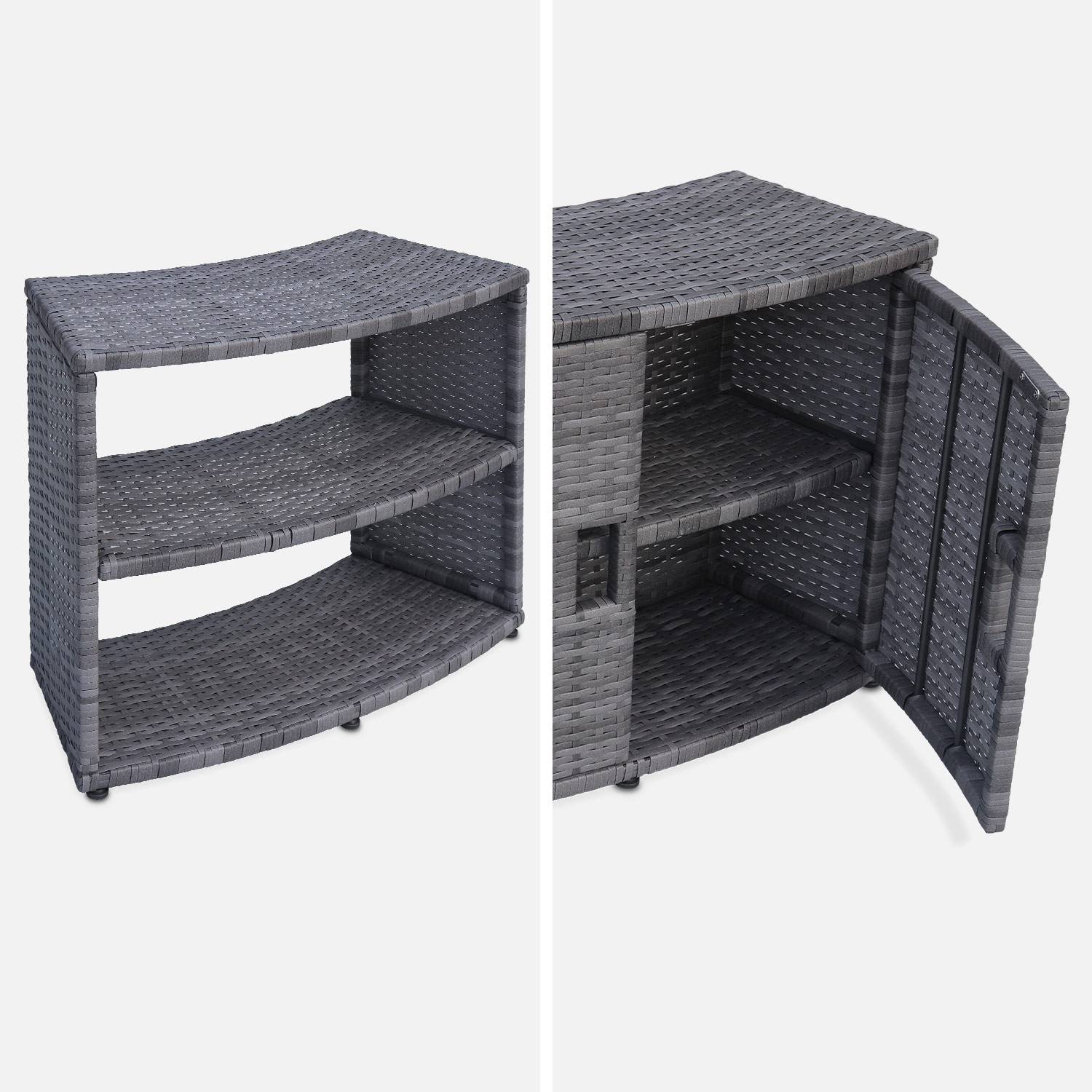 Grey polyrattan for hot tub surrond for 4 or 6 seater hot tub 180 x 70 cm - aluminium structure, shelves, cabinet and footstep,sweeek,Photo5