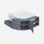 Grey polyrattan surround for square hot tub with cabinet, shelf and footstep Photo2