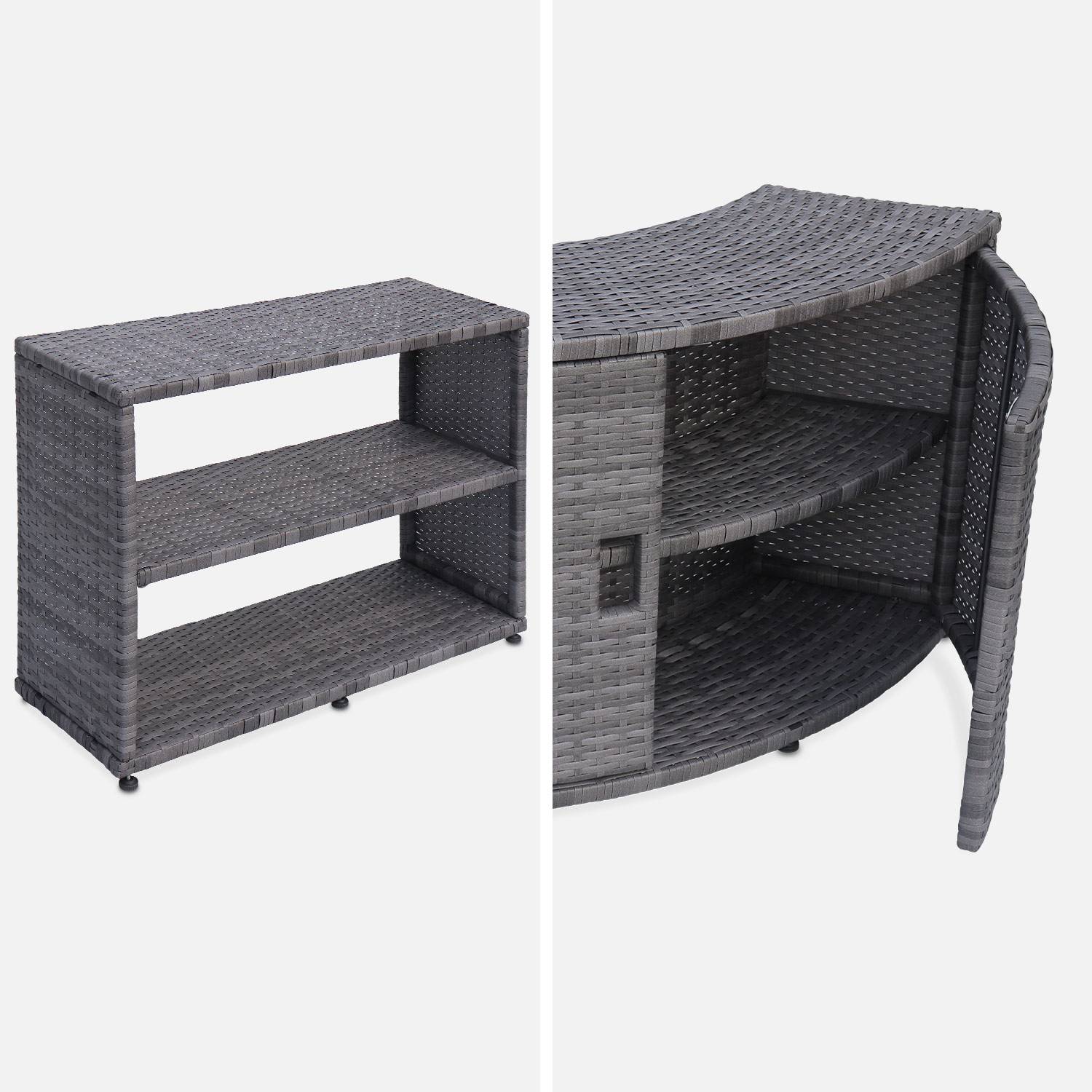 Grey polyrattan surround for square hot tub with cabinet, shelf and footstep,sweeek,Photo5