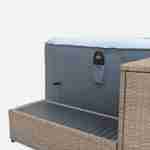 Armazón de spa, contorno de resina tejida natural para spa cuadrado con mueble, estante y escalón Photo4