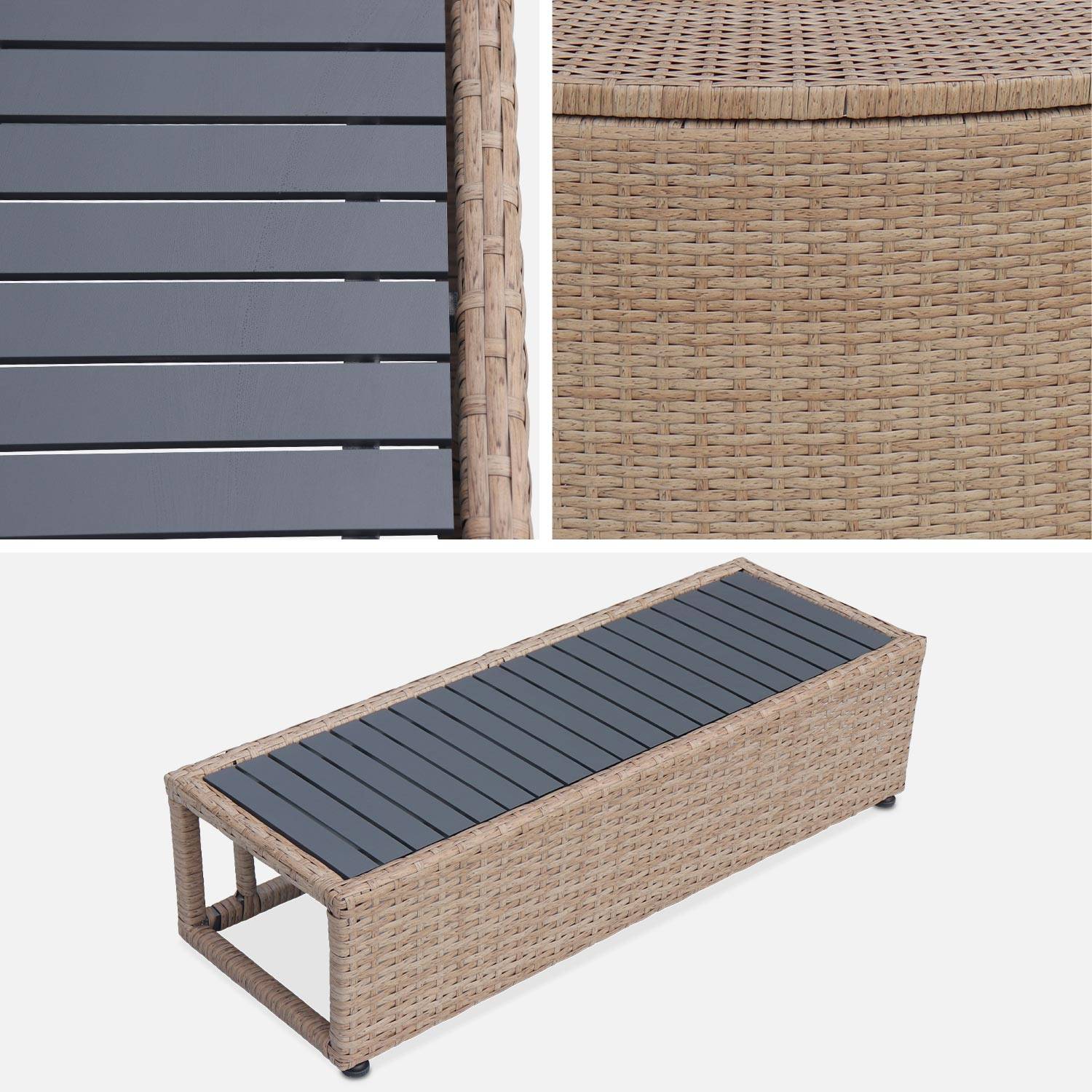 Natural polyrattan surround for square hot tub with cabinet, shelf and footstep,sweeek,Photo6