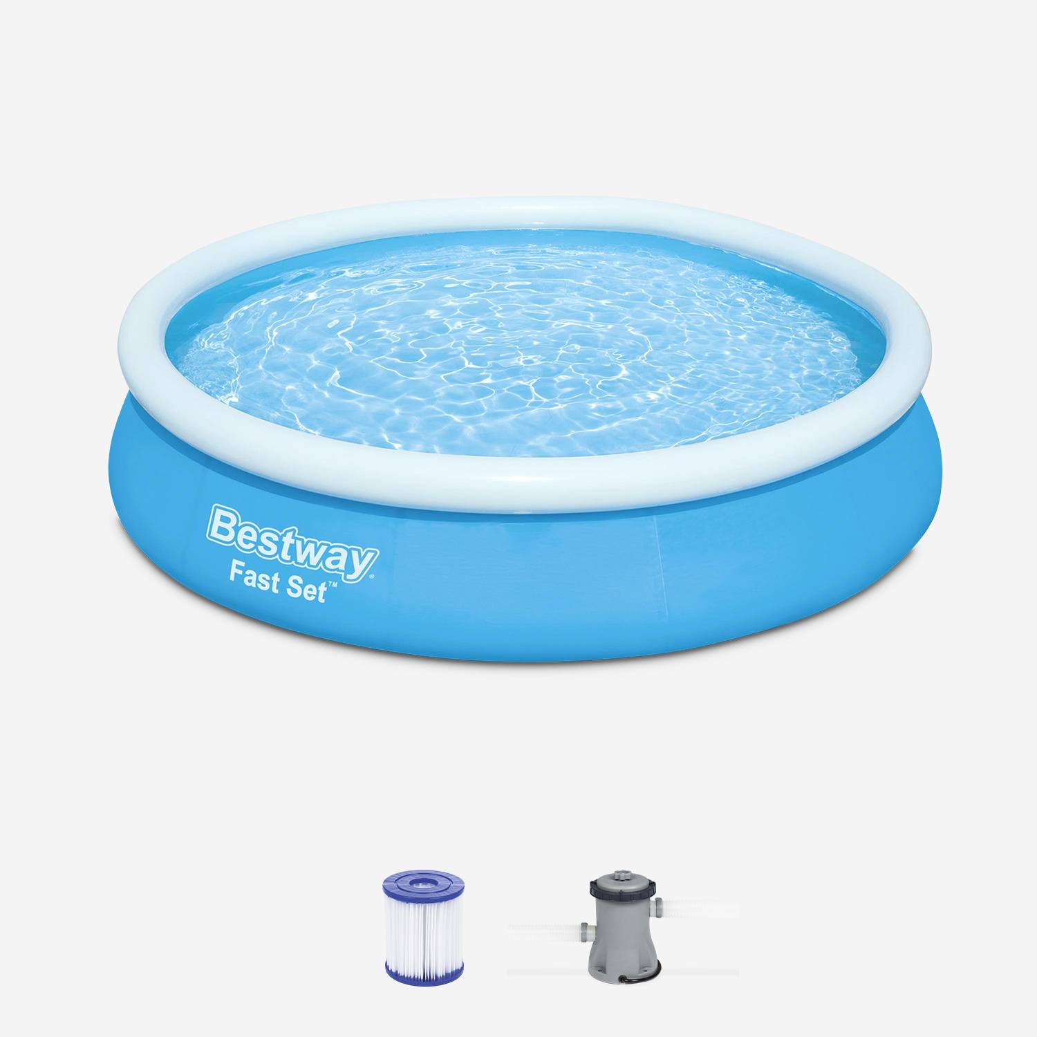 Opblaasbaar zwembad zelfdragend blauw BESTWAY – Jade ⌀ 360 x 76 cm - met filterpomp en 2 filters inbegrepen,sweeek,Photo1