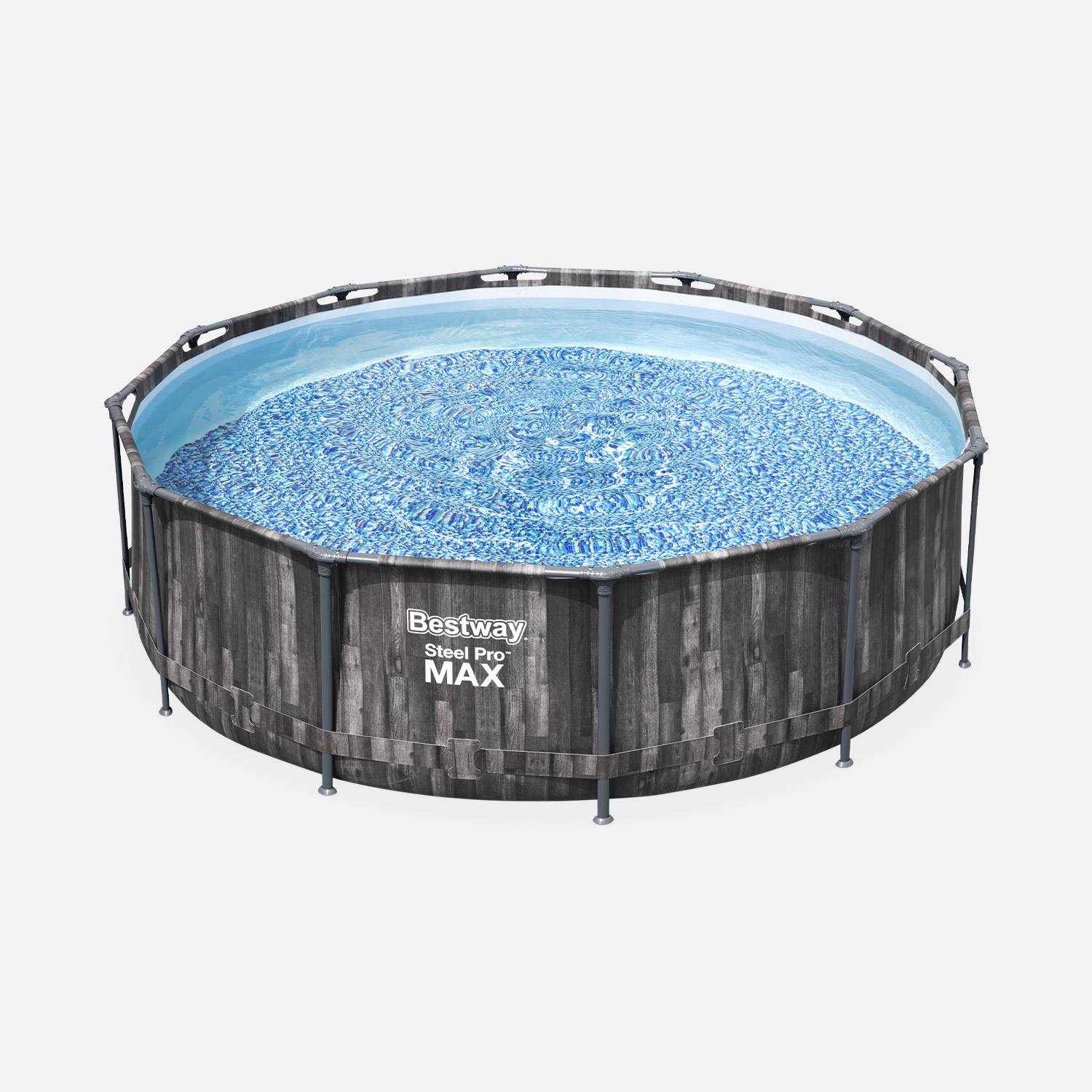 Piscina tubolare BESTWAY - Opalite grigia - aspetto legno, rotonda Ø3,6m con pompa di filtraggio, piscina fuori terra, armatura in acciaio Photo2