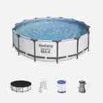 Piscine tubulaire BESTWAY - Peridot grise - piscine ronde Ø4,3m avec pompe de filtration, échelle et bâche de protection, piscine hors sol, armature acier Photo1