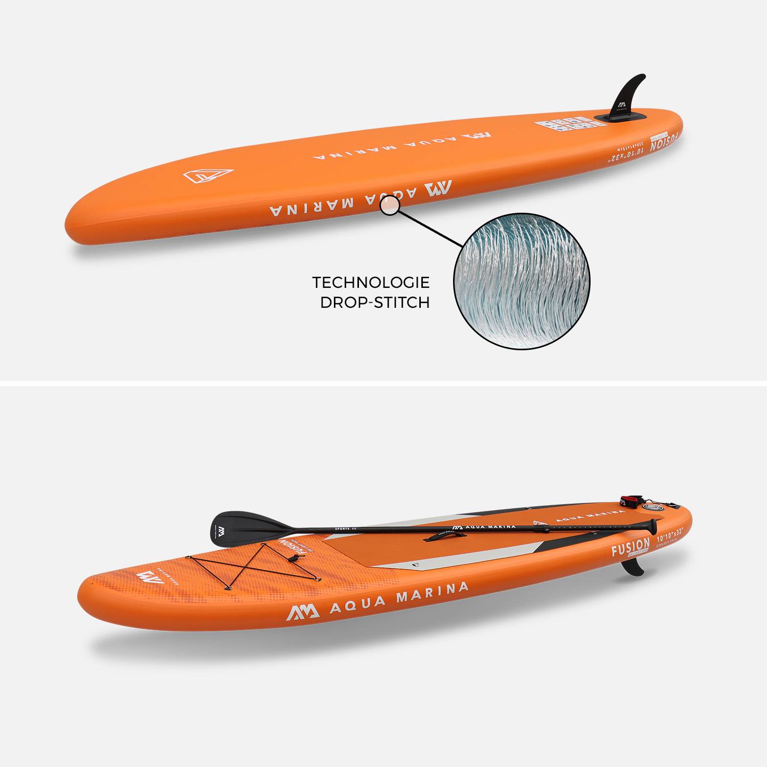 Stand Up Paddle Opblaasbaar - Fusion 10'10" - 15cm dik - Opblaasbaar stand up paddle pack (SUP) met hogedrukpomp double action, inclusief peddel, leash en opbergzak Photo6