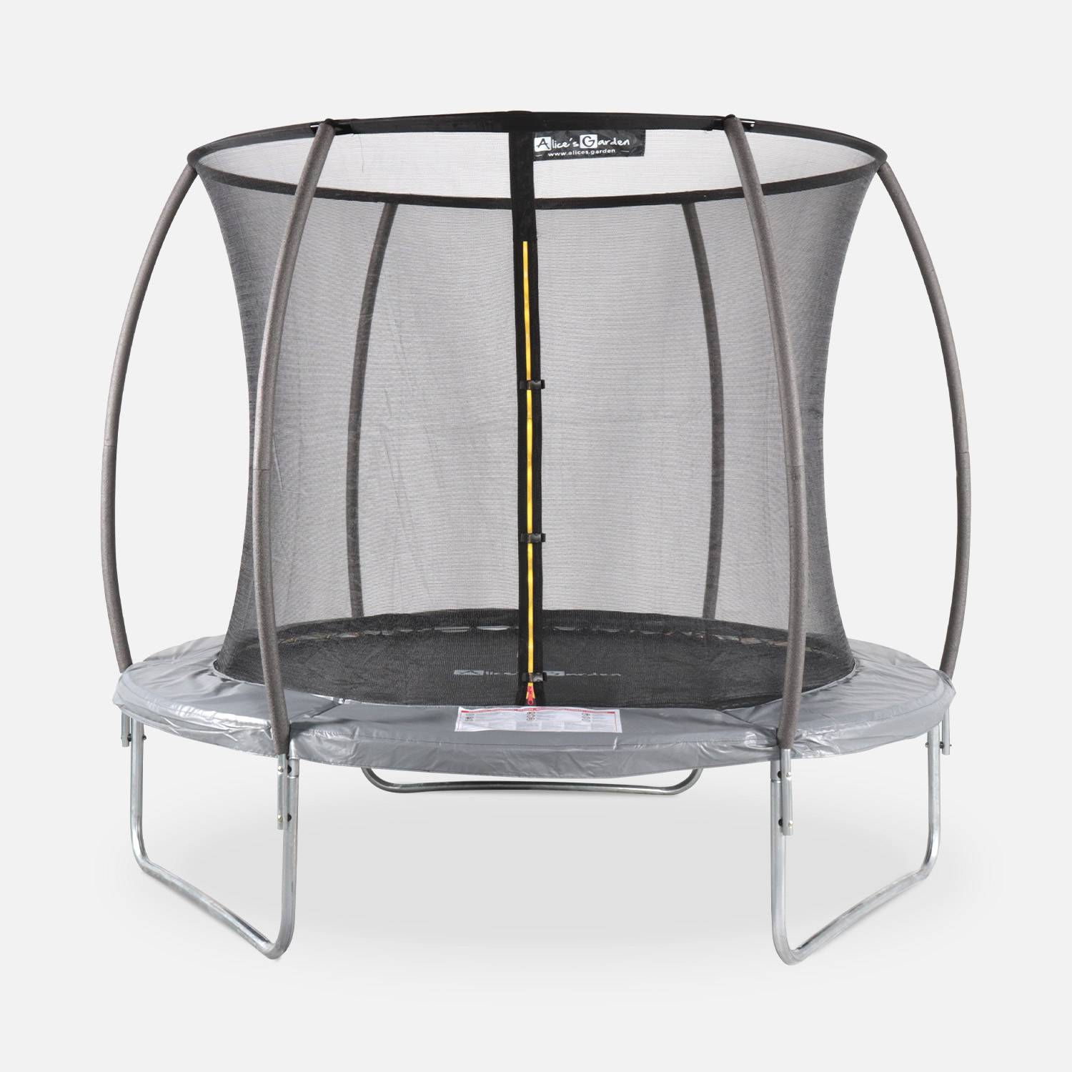 Trampoline rond Ø 250cm grijs met veiligheidsnet aan binnenzijde - Pluton INNER – Nieuw model - trampoline voor tuin 2,50m 250 cm |Kwaliteit PRO. | EU Normen. Photo1