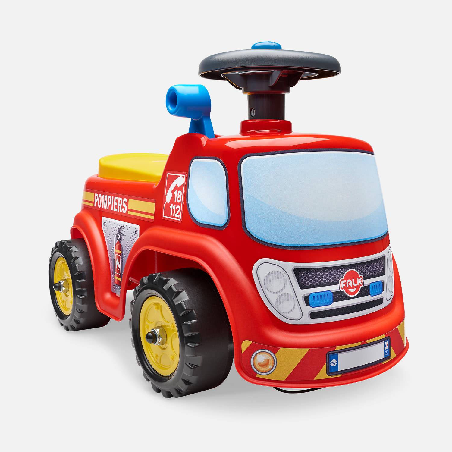 Babyrutscher Feuerwehrwagen mit aufklappbaren Sitz und Lenkrad, mit Hupe, 100% Made in France Photo1
