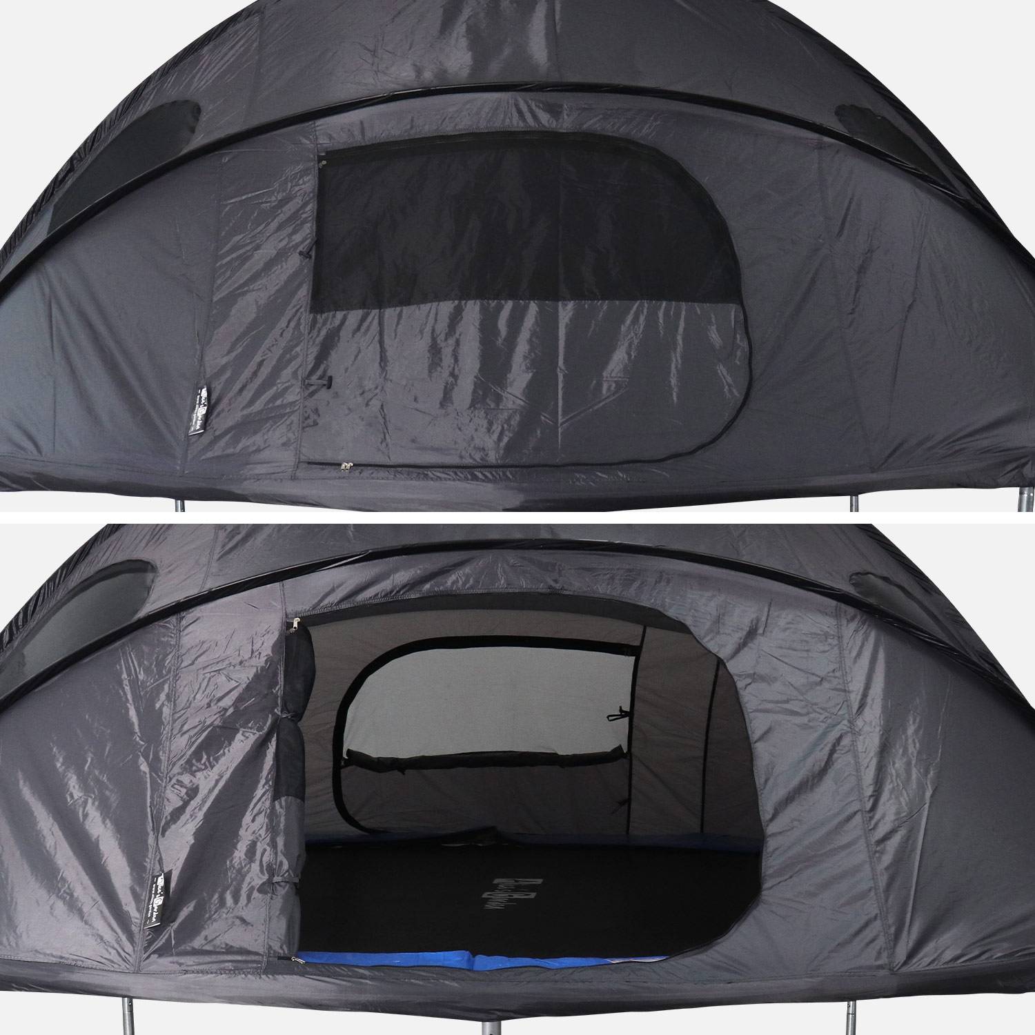 Campingzelt für Trampolin Ø370cm (Innen- und Außennetz) Polyester, UV-behandelt, 2 Türen, 4 Fenster & Transporttasche,sweeek,Photo3