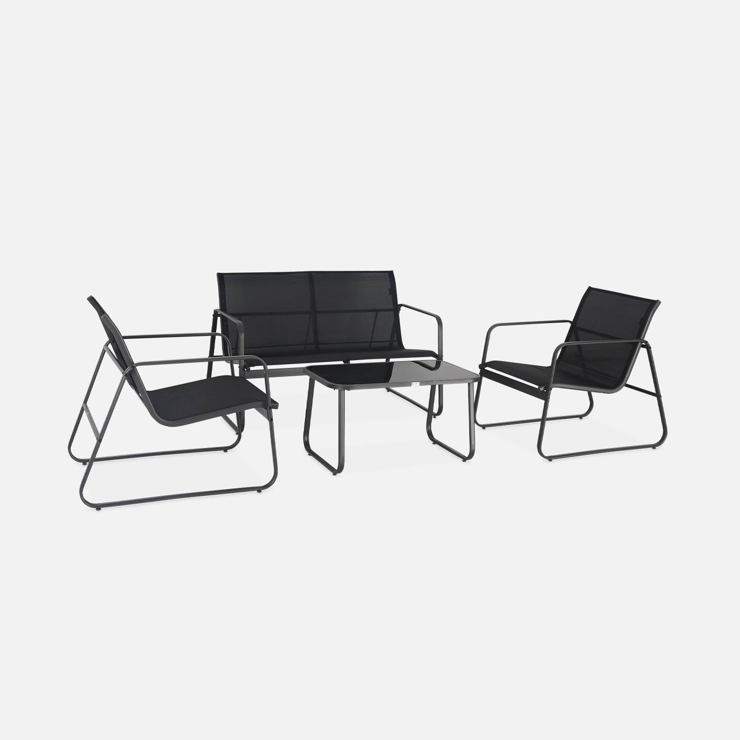 Balkon loungeset metaal en textilene voor 4 personen, zwart en donkergrijs, design  ,sweeek,Photo4