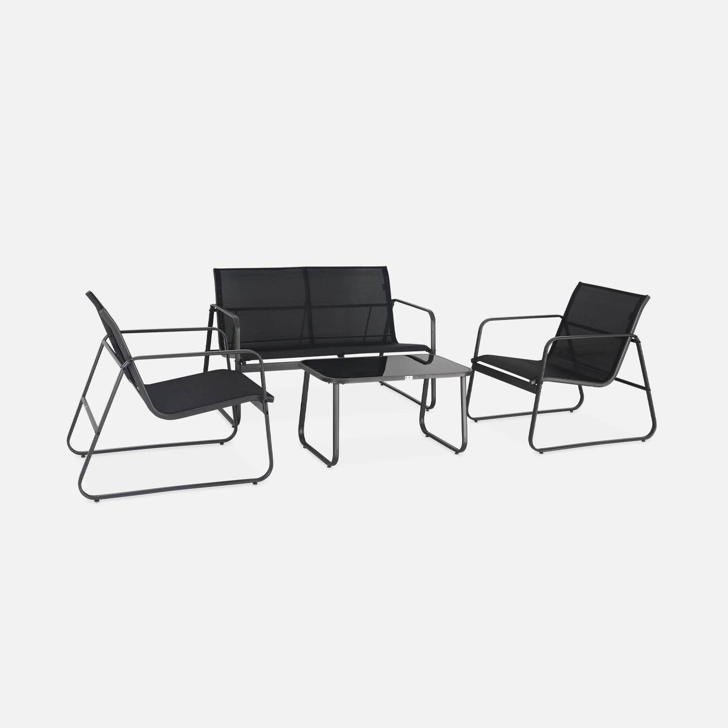 4-seater metal garden sofa set - 1 sofa, 2 armchairs, 1 coffee table - Silvi - Black metal, Black textilene Photo3