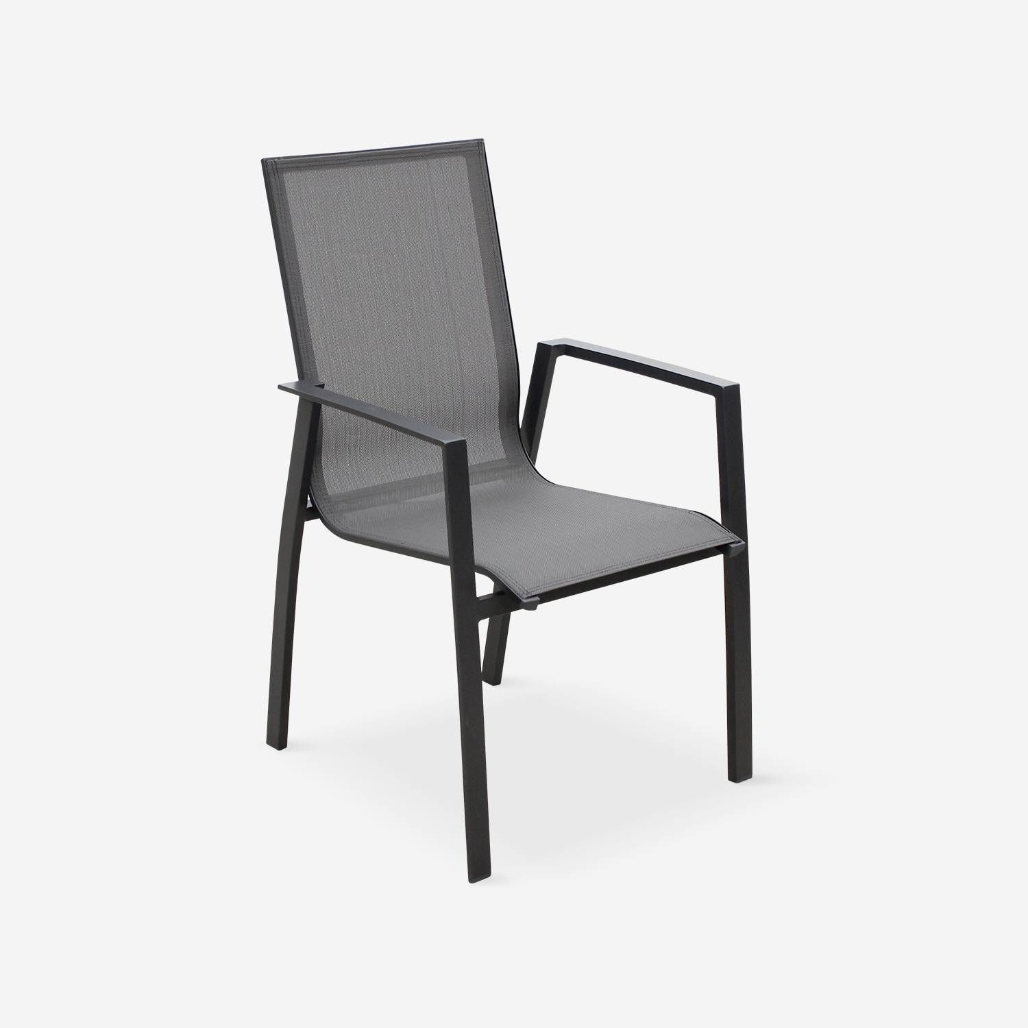 Juego de 2 sillas - Washington - Aluminio antracita y textileno gris oscuro, apilables,sweeek,Photo2