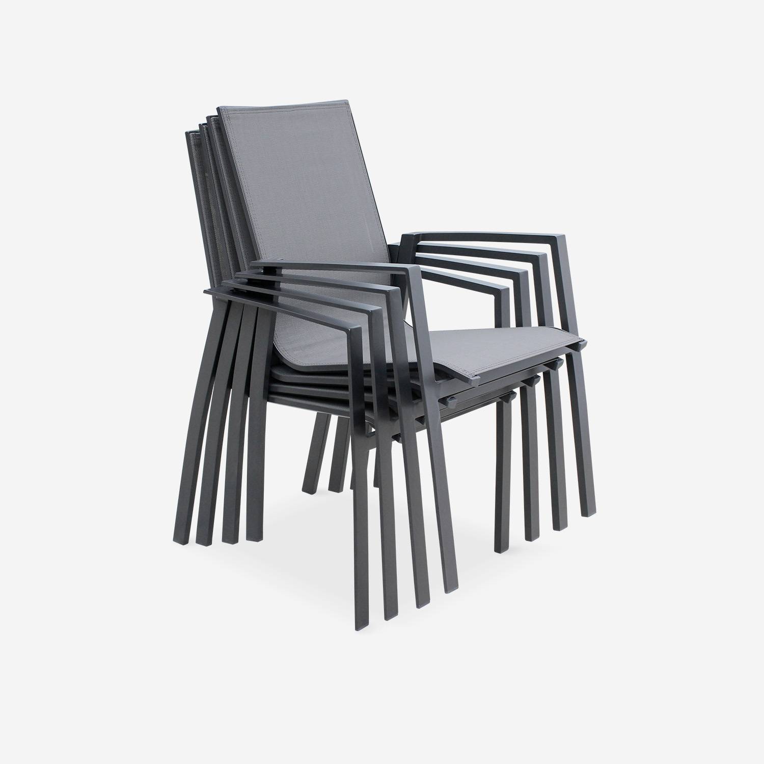 Juego de 2 sillas - Washington - Aluminio antracita y textileno gris oscuro, apilables,sweeek,Photo3