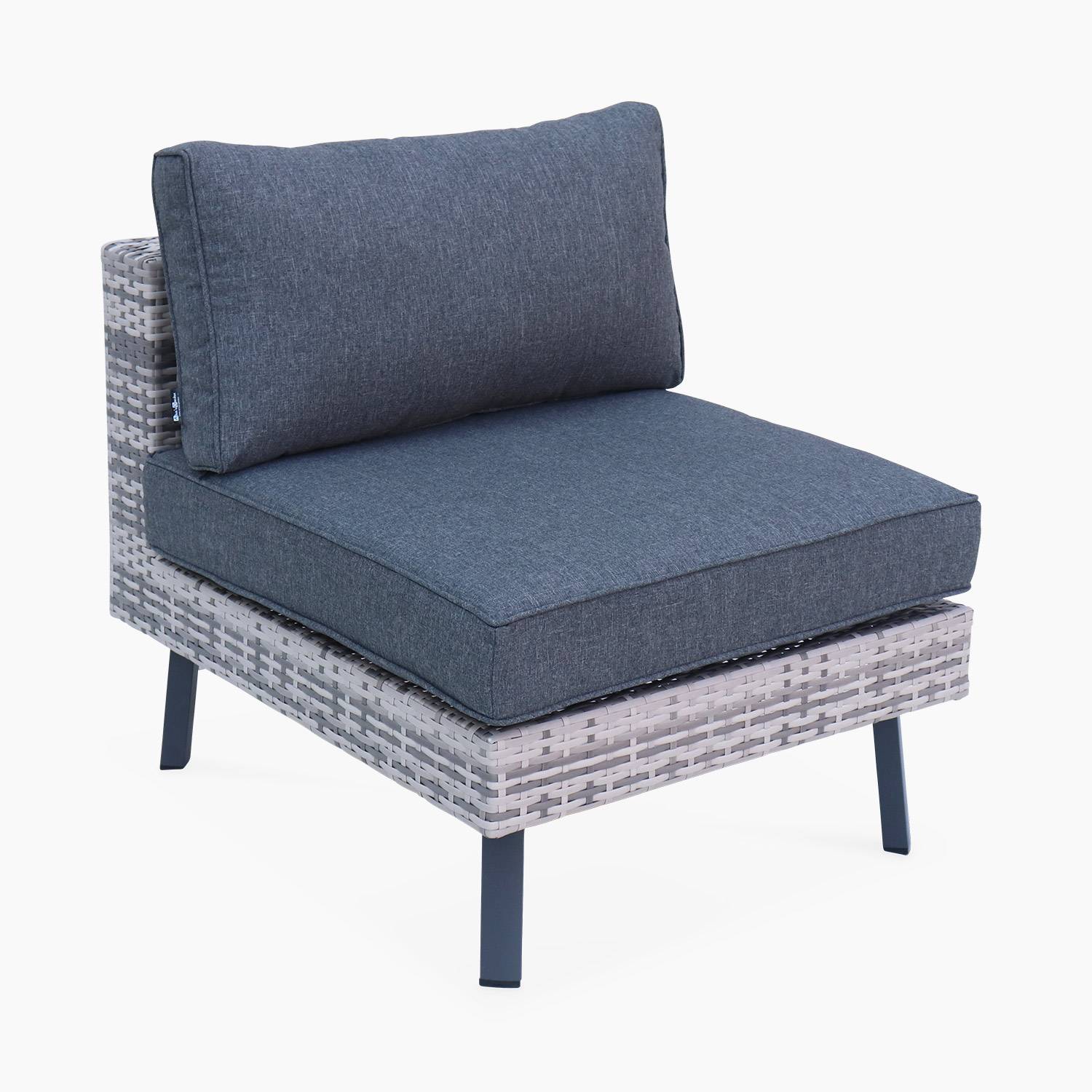 Loungeset 5 zitplaatsen in plat wicker, gemixt grijs wicker en donkergrijze kussens,sweeek,Photo4