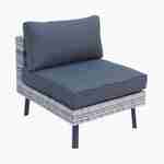 Loungeset 5 zitplaatsen in plat wicker, gemixt grijs wicker en donkergrijze kussens Photo4