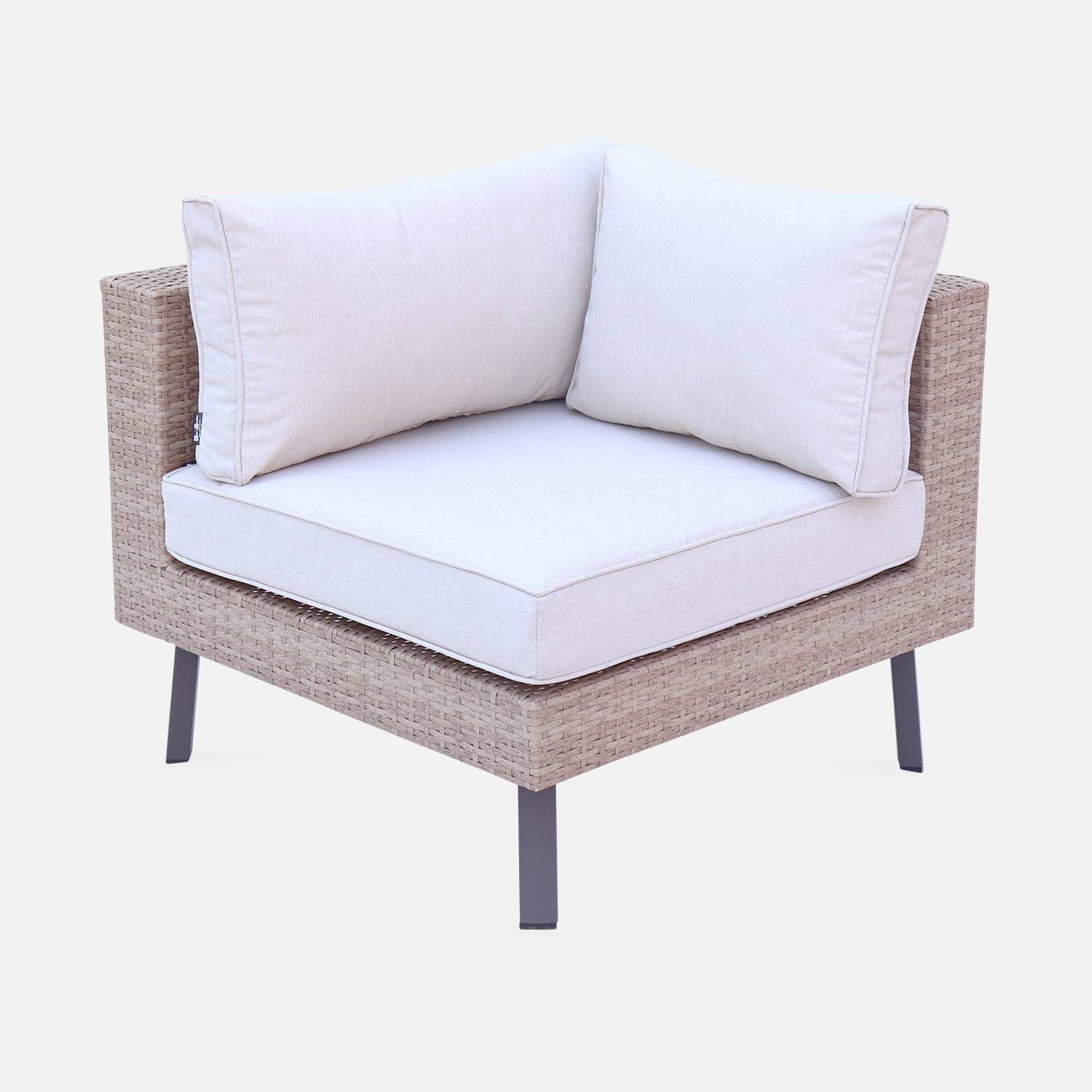Conjunto de muebles de jardín para 5 personas en resina de tejido plano - Alba - resina y cojines beige Photo4