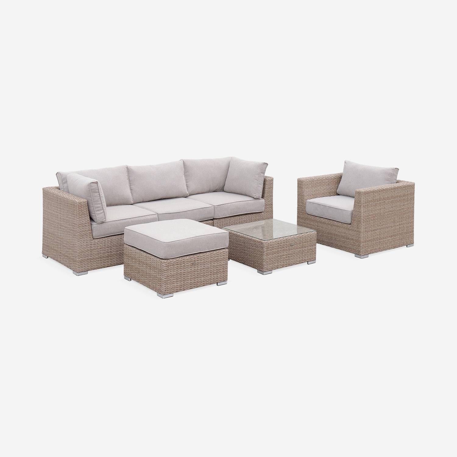 Muebles de jardín de resina trenzada redonda - VINCI - Cojines beige naturales - 5 asientos, ajustable, ultra cómodo, de alta gama,sweeek,Photo3