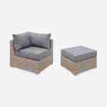 Ready assembled 5-seater deluxe polyrattan modular garden sofa set with armchair, footrest, table,  Natural rattan & Aluminium, VINCI  Photo5