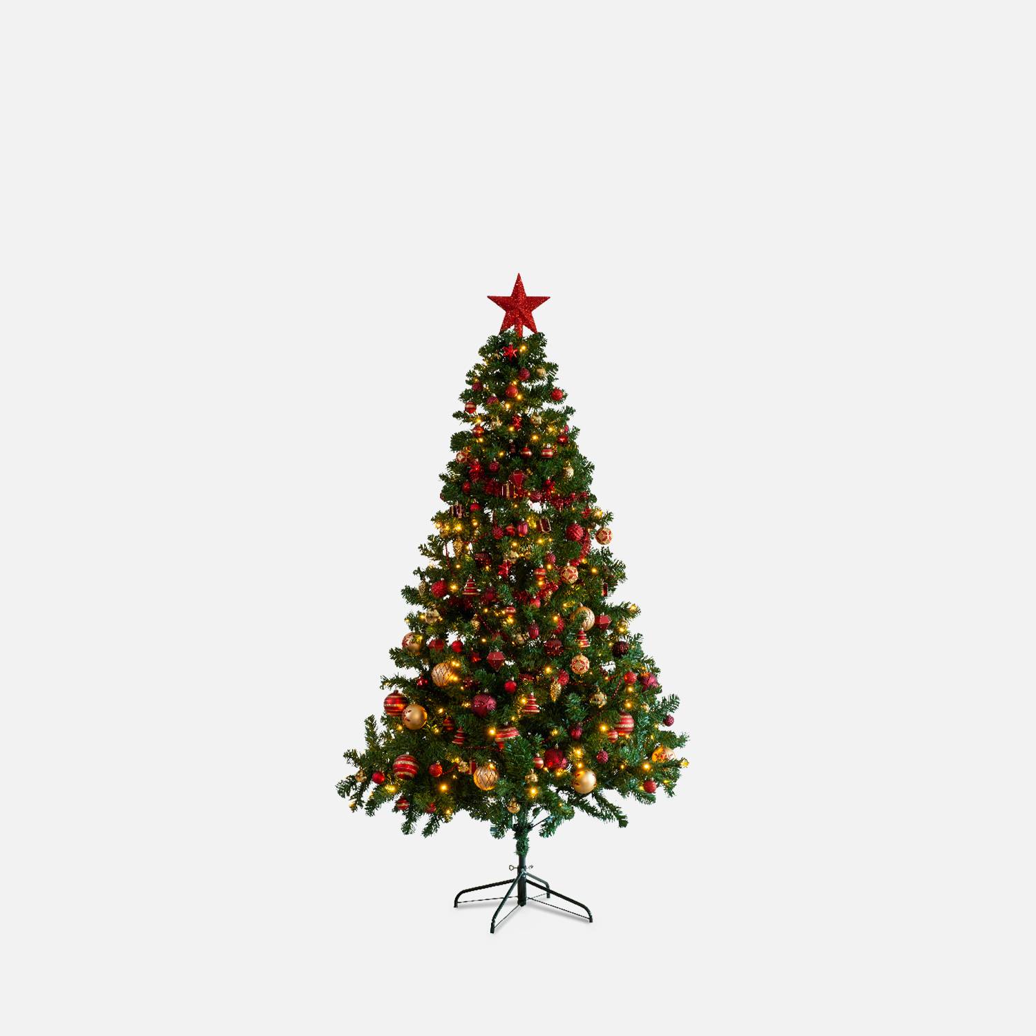 Künstlicher Weihnachtsbaum mit Dekorationsset - Toronto 150 cm - Grün mit Dekoration in Rot und Gold Photo1