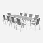 8-seater garden dining set, extendable 200-300cm aluminium table and 8 armchairs - Washington - White frame, Beige-Brown textilene Photo4