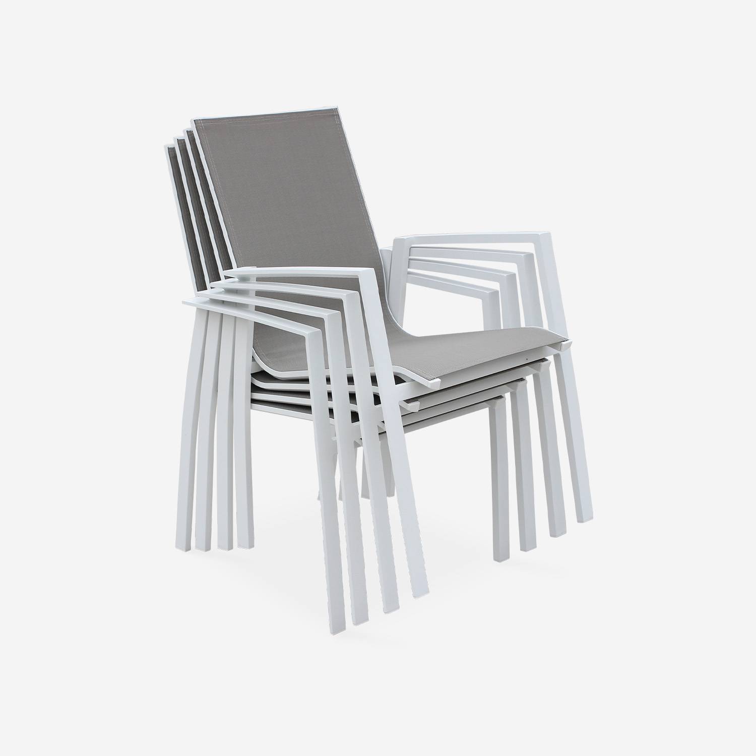 8-seater garden dining set, extendable 200-300cm aluminium table and 8 armchairs - Washington - White frame, Beige-Brown textilene Photo7