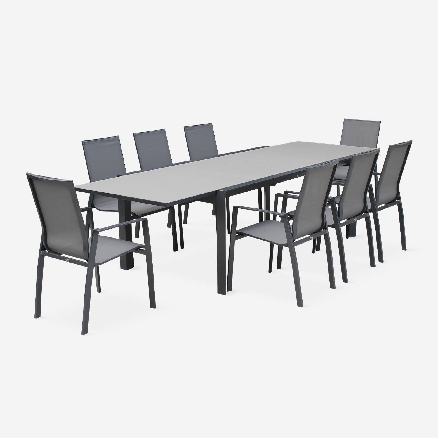 Ausziehbarer Tisch Gartengarnitur - Washington Dunkelgrau - Aluminiumtisch 200/300 cm, Milchglasplatte, ausziehbar 8 Sitze aus Textilene,sweeek,Photo2