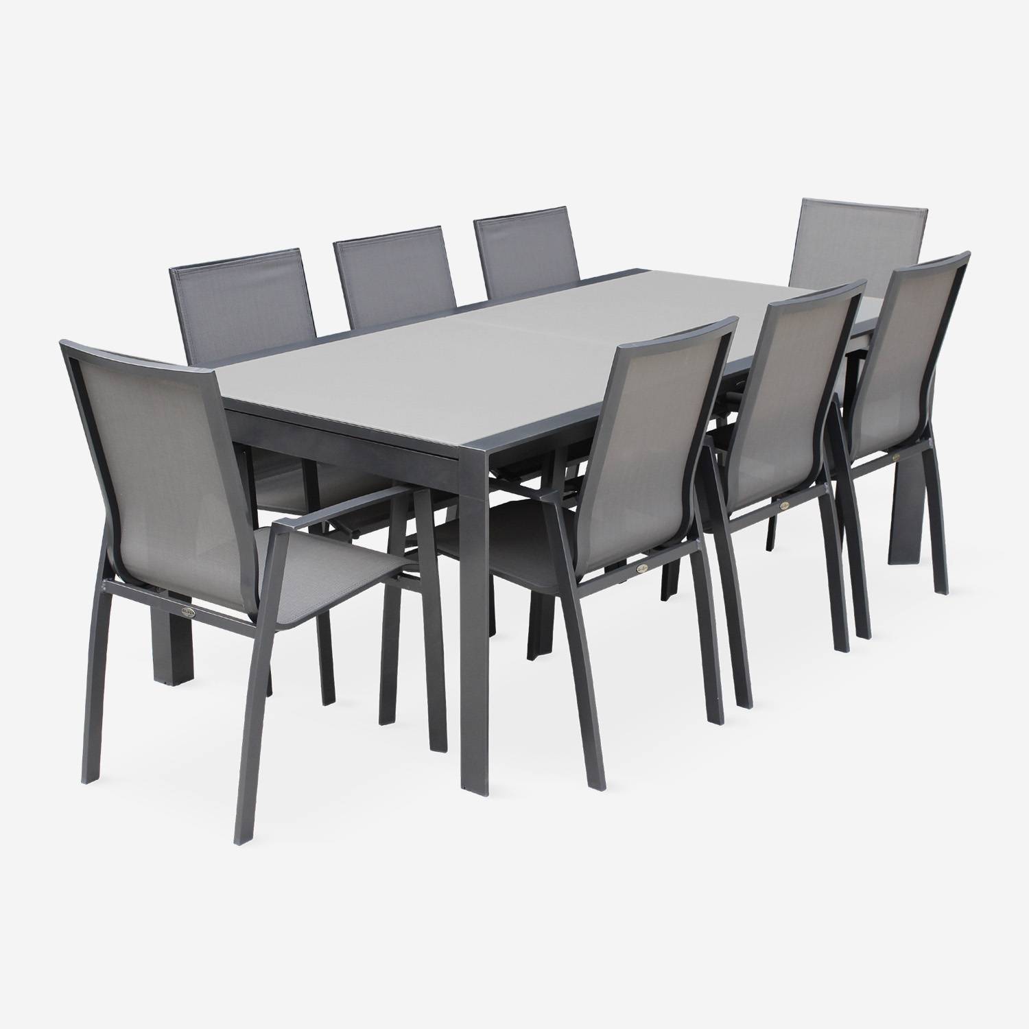 Ausziehbarer Tisch Gartengarnitur - Washington Dunkelgrau - Aluminiumtisch 200/300 cm, Milchglasplatte, ausziehbar 8 Sitze aus Textilene,sweeek,Photo3