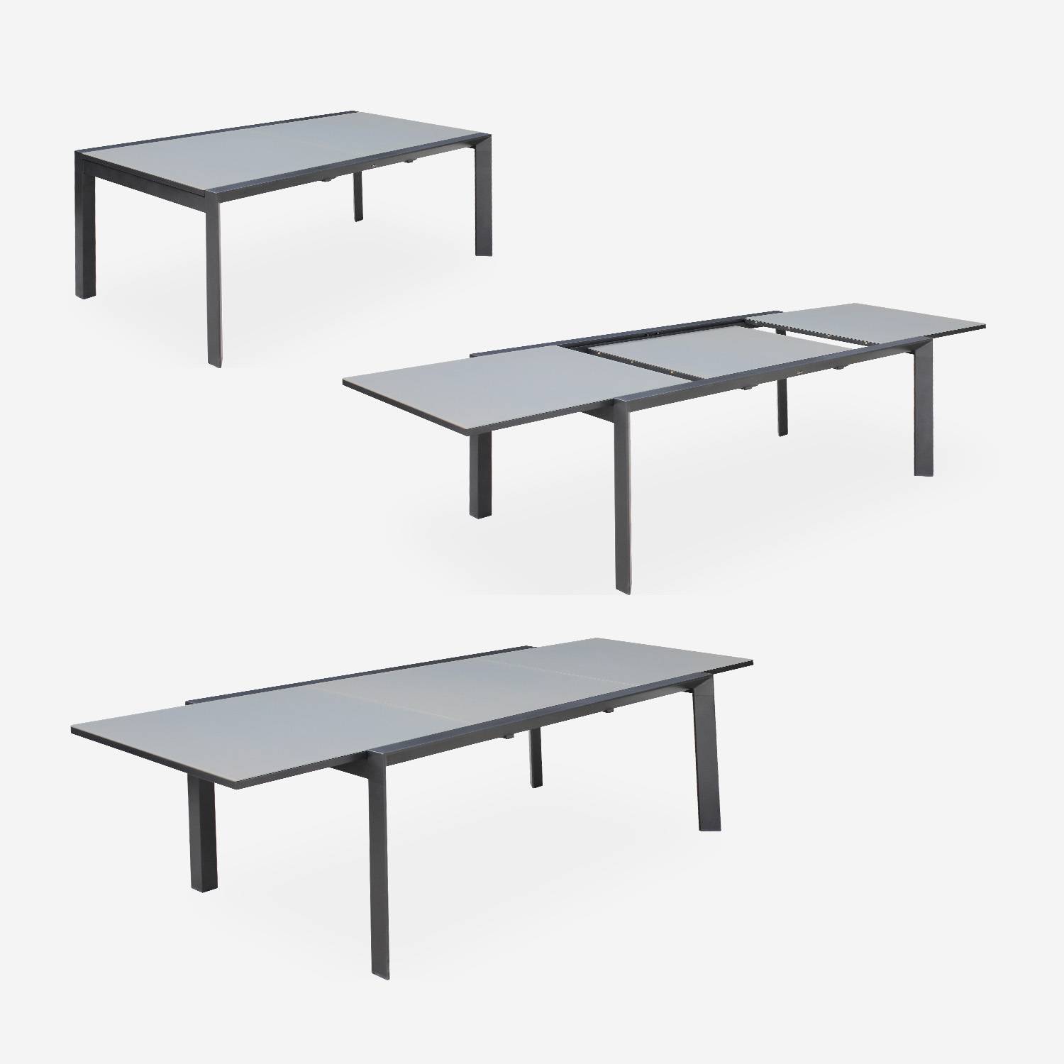 Ausziehbarer Tisch Gartengarnitur - Washington Dunkelgrau - Aluminiumtisch 200/300 cm, Milchglasplatte, ausziehbar 8 Sitze aus Textilene,sweeek,Photo4