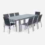 8-seater garden dining set, extendable 175-245cm aluminium table, 6 chairs and 2 armchairs - Chicago 8 - Grey frame, Charcoal Grey textilene  Photo2