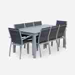 8-seater garden dining set, extendable 175-245cm aluminium table, 6 chairs and 2 armchairs - Chicago 8 - Grey frame, Charcoal Grey textilene  Photo3