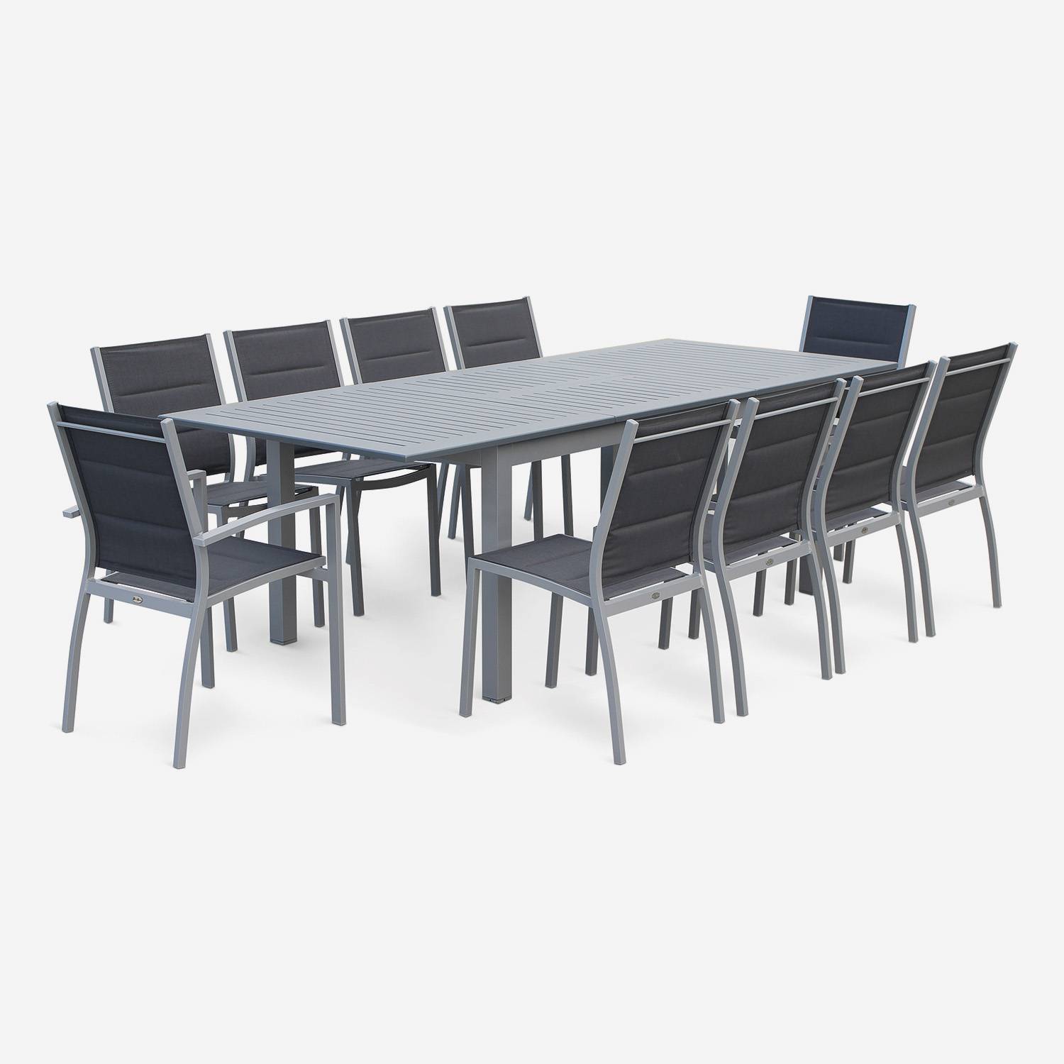 Salon de jardin table extensible - Chicago Gris - Table en aluminium 175/245cm avec rallonge et 8 assises en textilène,sweeek,Photo4