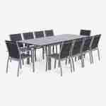 Chicago set, 1 tafel met een verlengstuk,  2 fauteuils, 6 stoelen uit aluminium en textileen Photo4