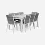 Chicago set, 1 tafel met een verlengstuk,  2 fauteuils, 6 stoelen uit aluminium en textileen Photo3