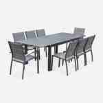 8-seater garden dining set, extendable 175-245cm aluminium table, 6 chairs and 2 armchairs - Chicago 8 - Dark Grey frame, Taupe textilene  Photo2