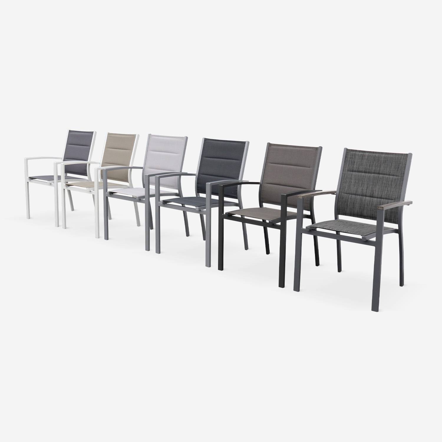 2er Set stapelbare Sessel/Odenton - Aus grauem Aluminium und dunkelgrauem Textilene. Photo6