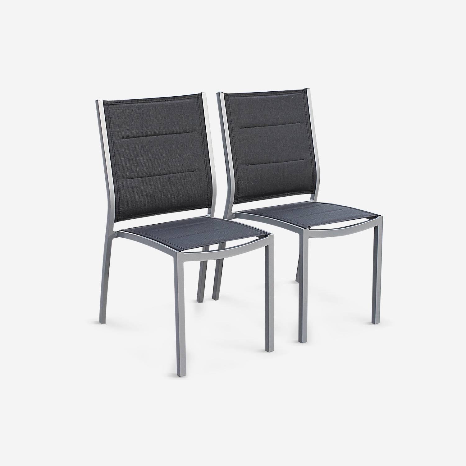 Set of 2 stackable chairs - Chicago - Grey aluminium and Charcoal Gray textilene Photo3
