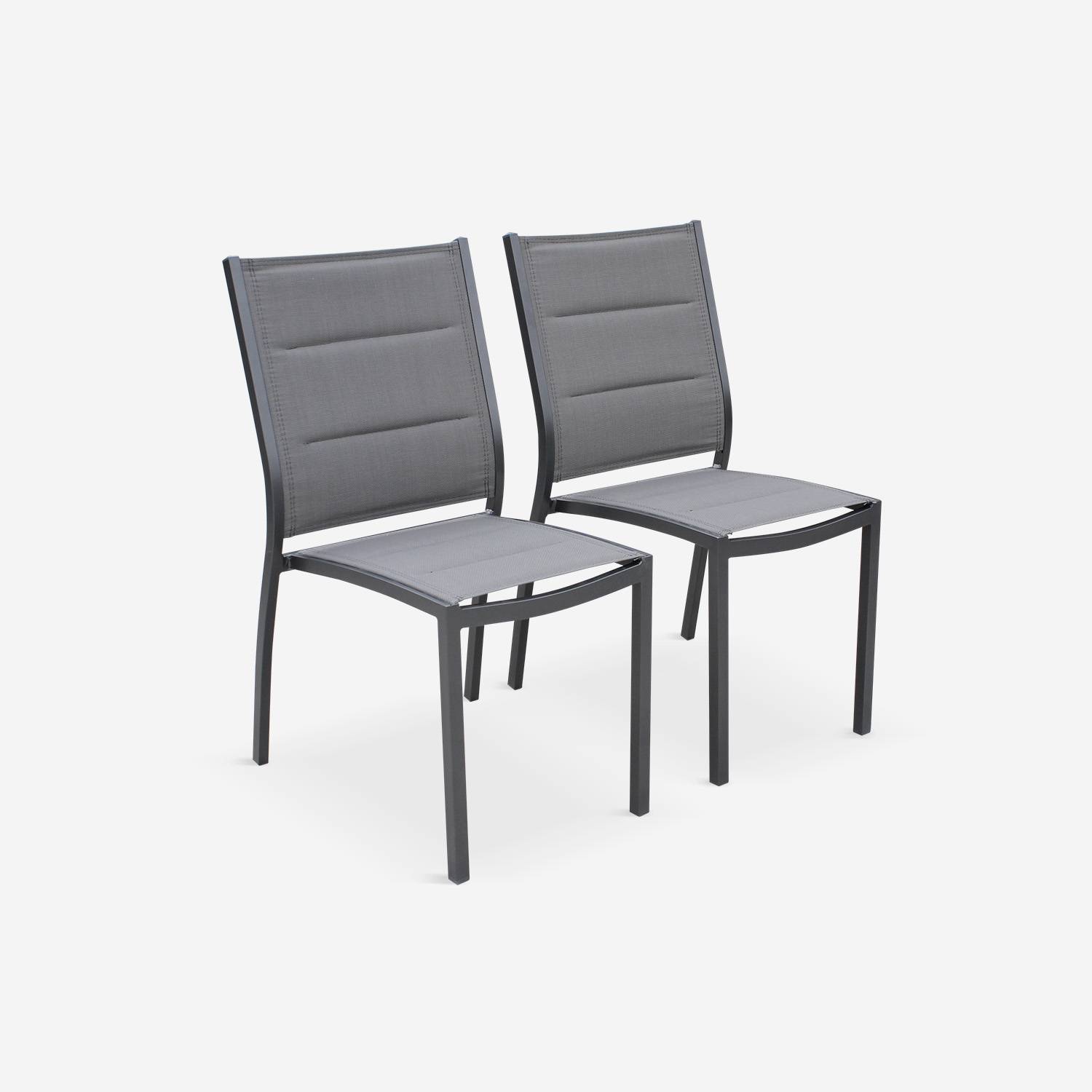 2er Set Stühle - Chicago / Odenton Anthrazit - Aus anthrazitfarbenem Aluminium und dunkelgrauem Textil, stapelbar Photo3