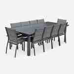 10-seater garden dining set, extendable 235-335cm aluminium table, 8 chairs and 2 armchairs - Odenton - Anthracite frame, Charcoal Grey textilene Photo3