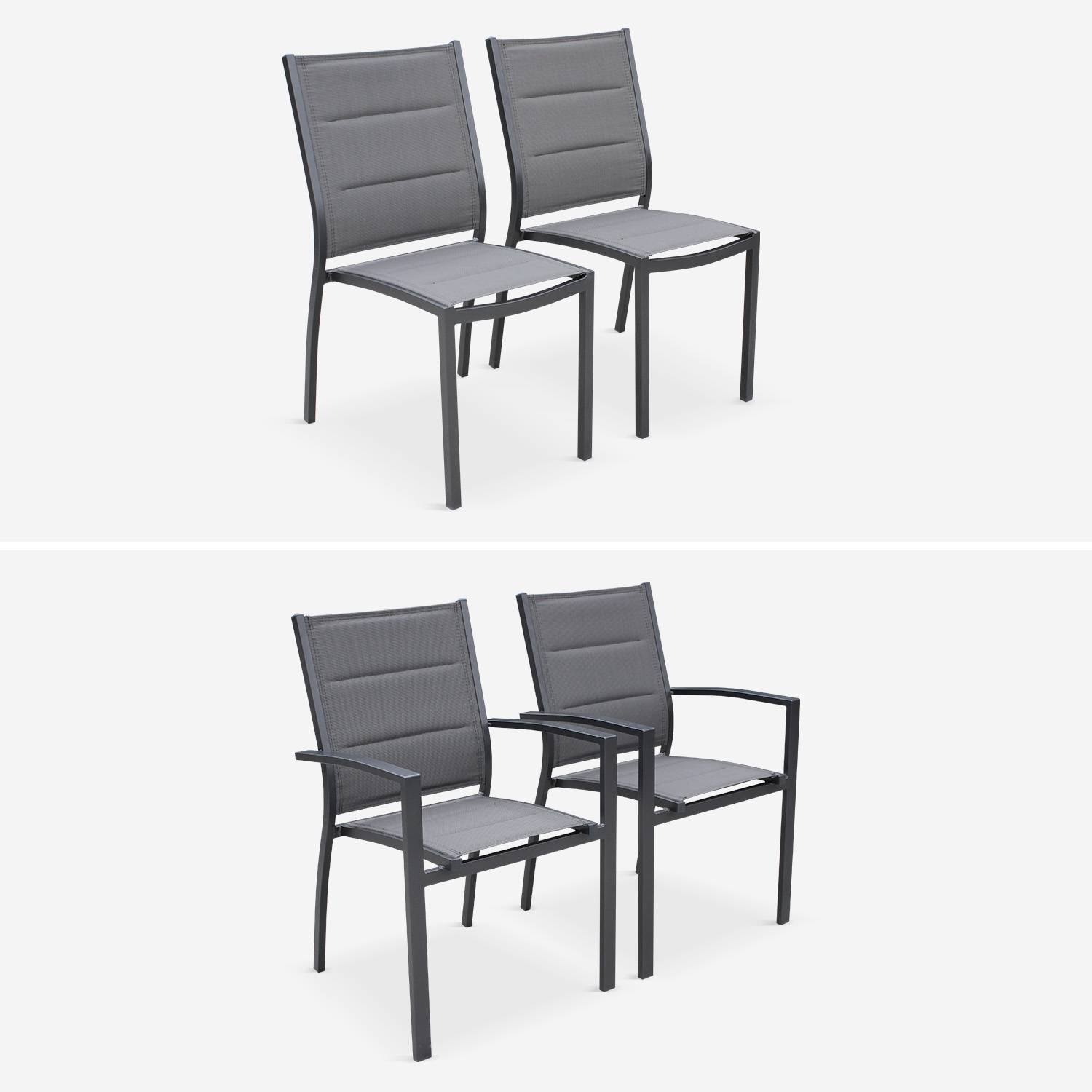10-seater garden dining set, extendable 235-335cm aluminium table, 8 chairs and 2 armchairs - Odenton - Anthracite frame, Charcoal Grey textilene,sweeek,Photo5